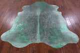 Green Metallic Natural Hair-On Cowhide Rug - 6' 9" X 6' 8" - Golden Nile