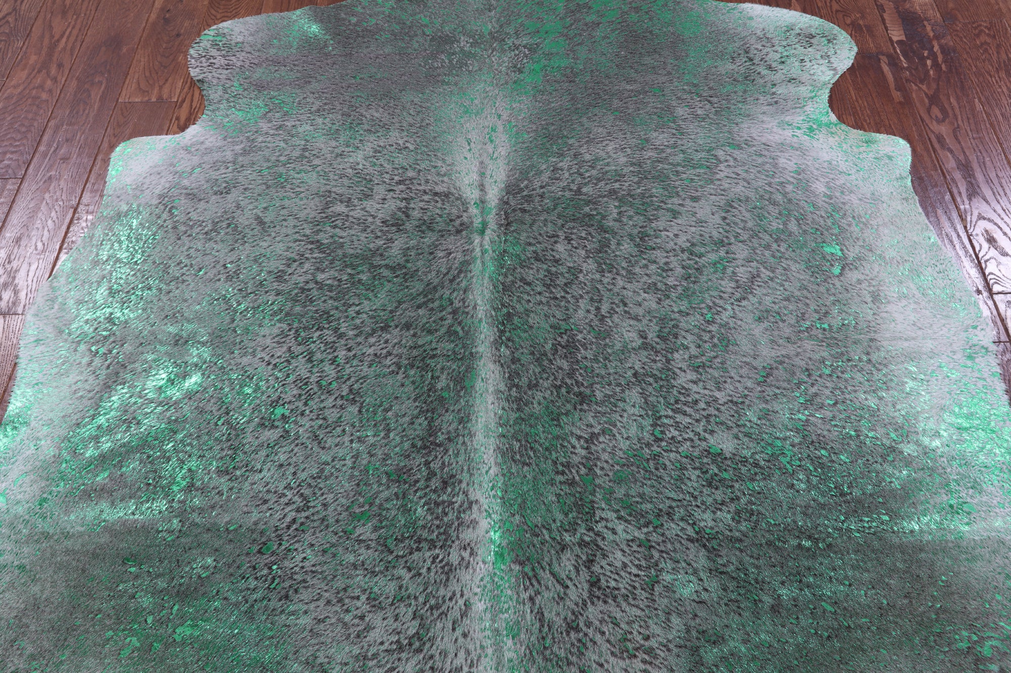 Green Metallic Natural Hair-On Cowhide Rug - 6' 9" X 6' 8" - Golden Nile