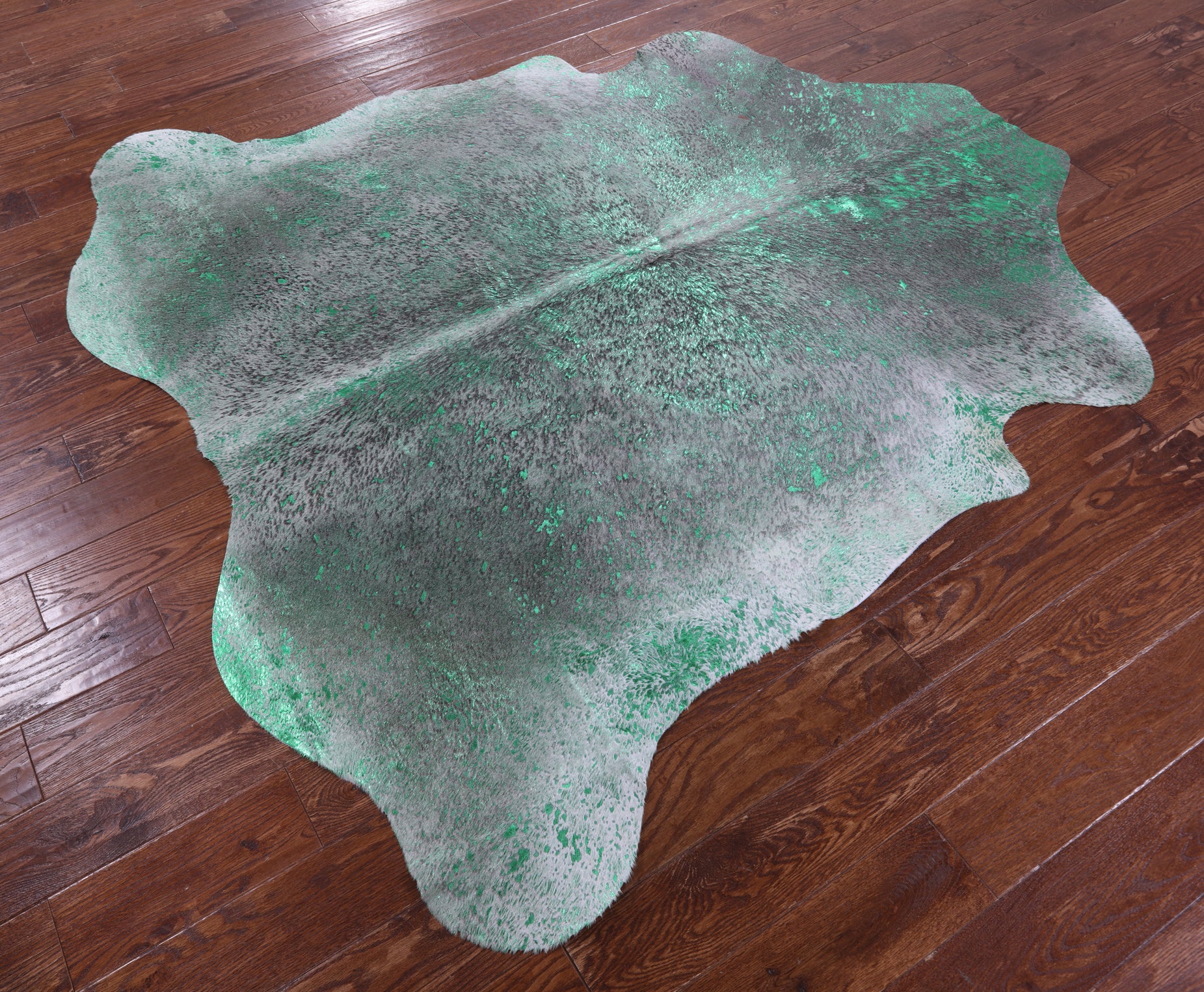 Green Metallic Natural Hair-On Cowhide Rug - 6' 9" X 6' 8" - Golden Nile