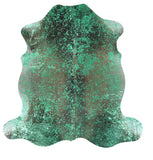 Green Metallic Natural Hair-On Cowhide Rug - 6' 7" X 6' 7" - Golden Nile