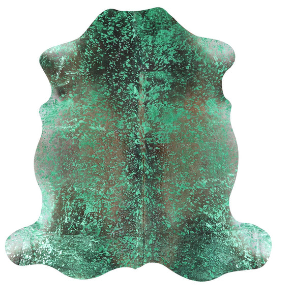 Green Metallic Natural Hair-On Cowhide Rug - 6' 7" X 6' 7" - Golden Nile