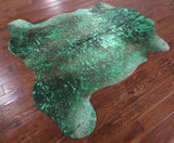 Green Metallic Natural Hair-On Cowhide Rug - 6' 7" X 6' 7" - Golden Nile