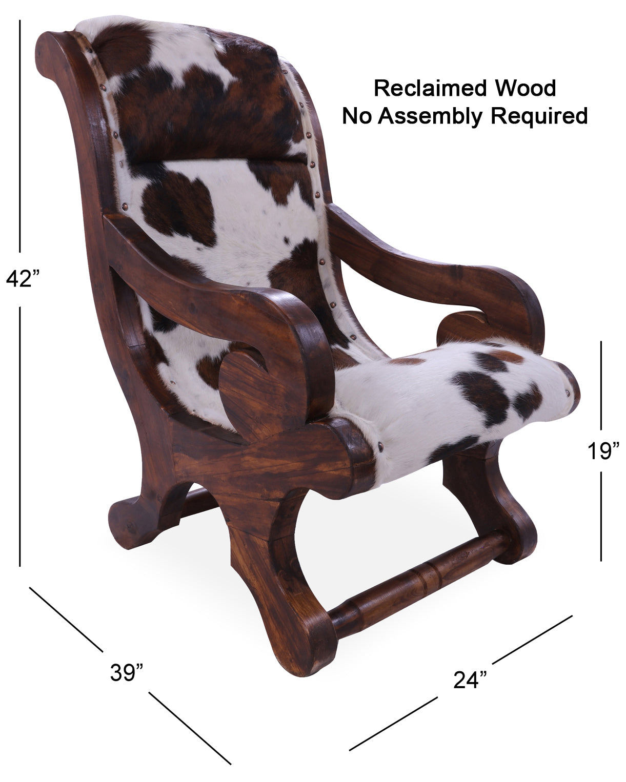 Hair-On Cowhide Handcrafted Reclaimed Wood Chair - Golden Nile