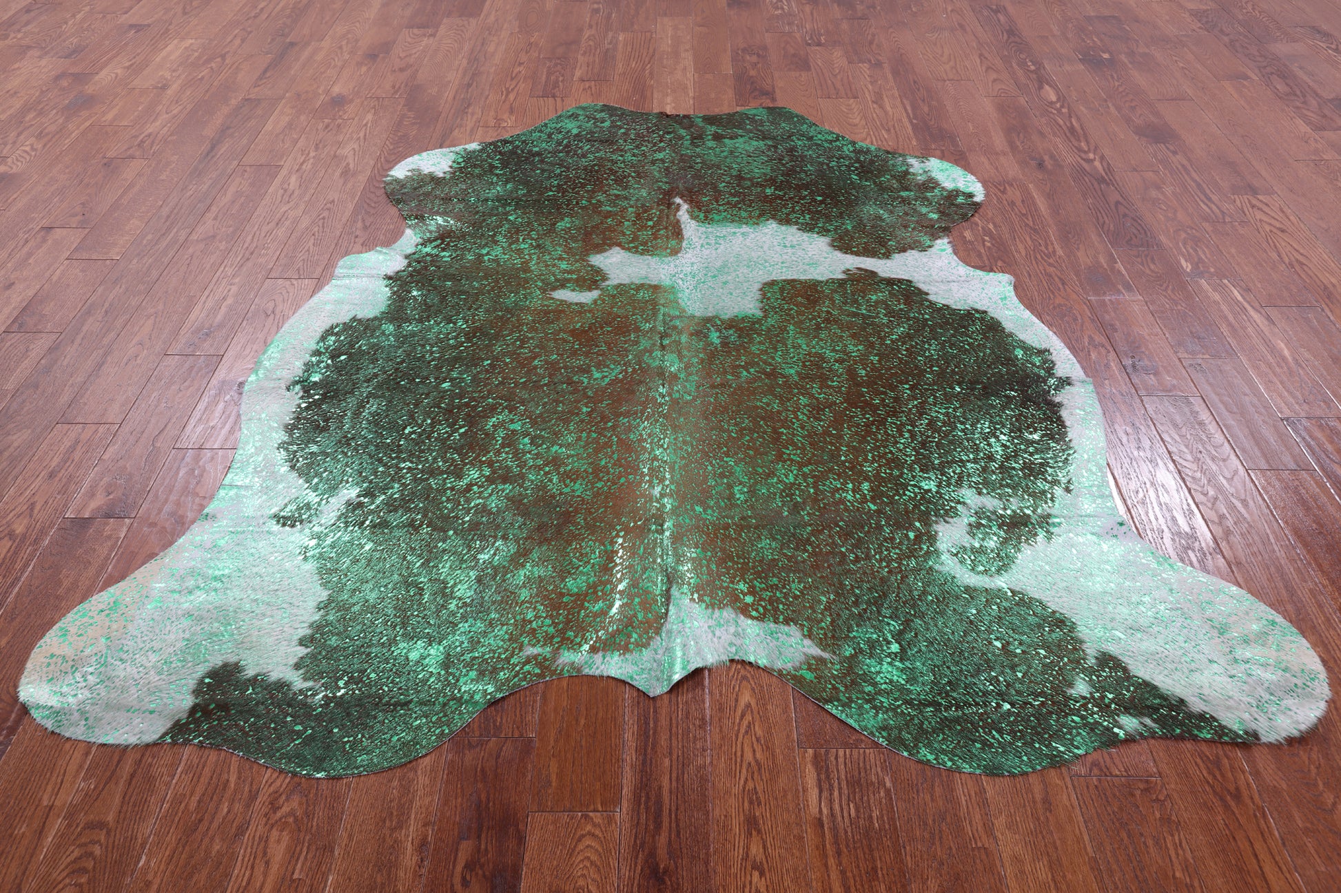 Green Metallic Natural Hair-On Cowhide Rug - 7' 1" X 6' 8" - Golden Nile