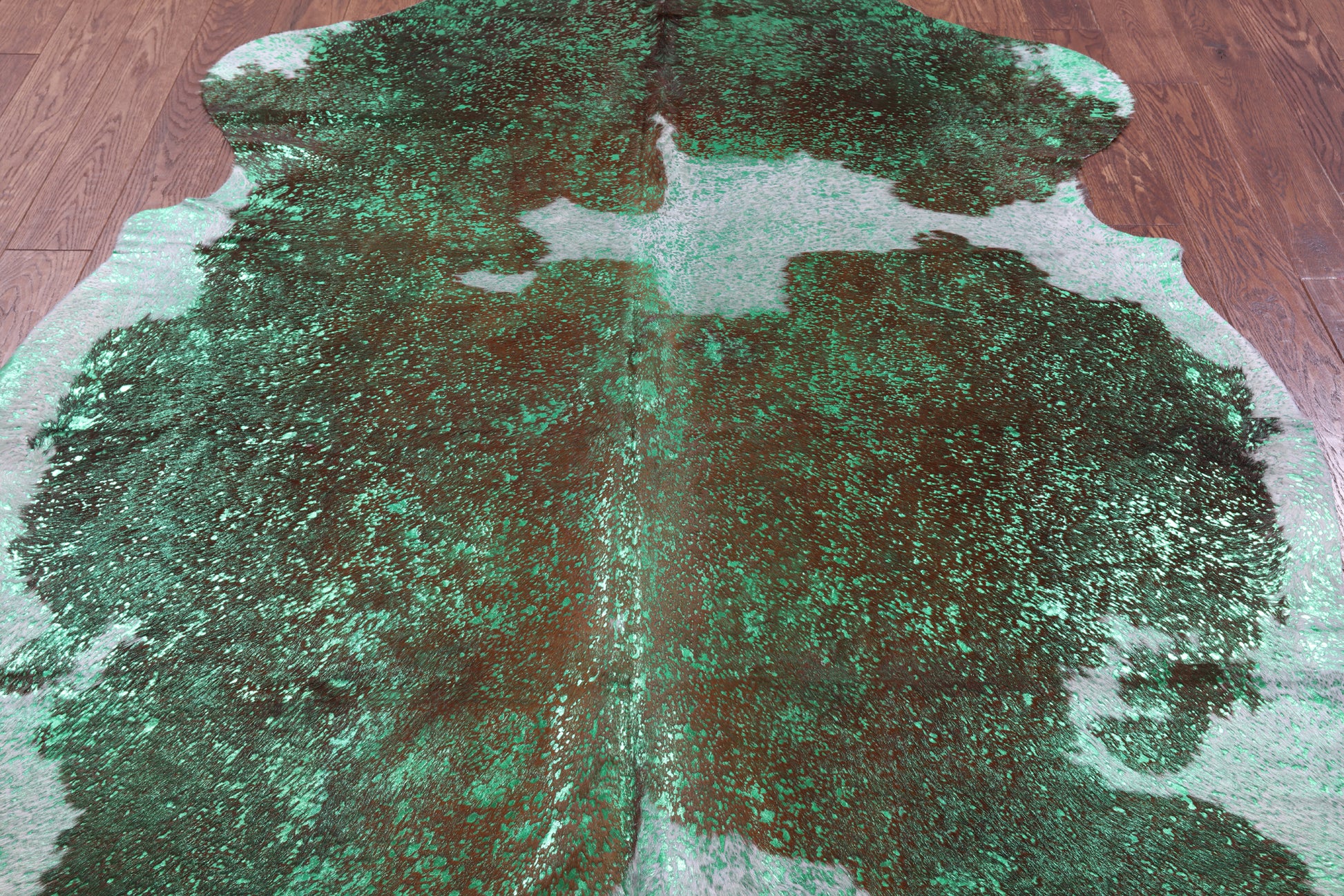 Green Metallic Natural Hair-On Cowhide Rug - 7' 1" X 6' 8" - Golden Nile