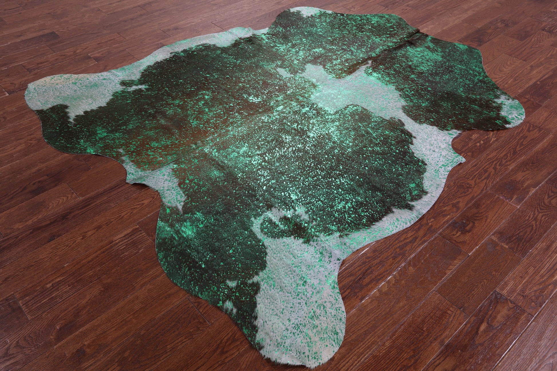 Green Metallic Natural Hair-On Cowhide Rug - 7' 1" X 6' 8" - Golden Nile
