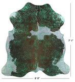 Green Metallic Natural Hair-On Cowhide Rug - 7' 1" X 6' 8" - Golden Nile