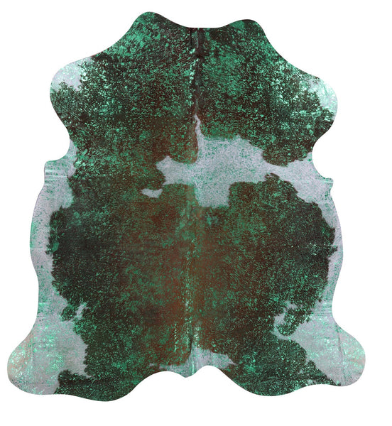 Green Metallic Natural Hair-On Cowhide Rug - 7' 1" X 6' 8" - Golden Nile