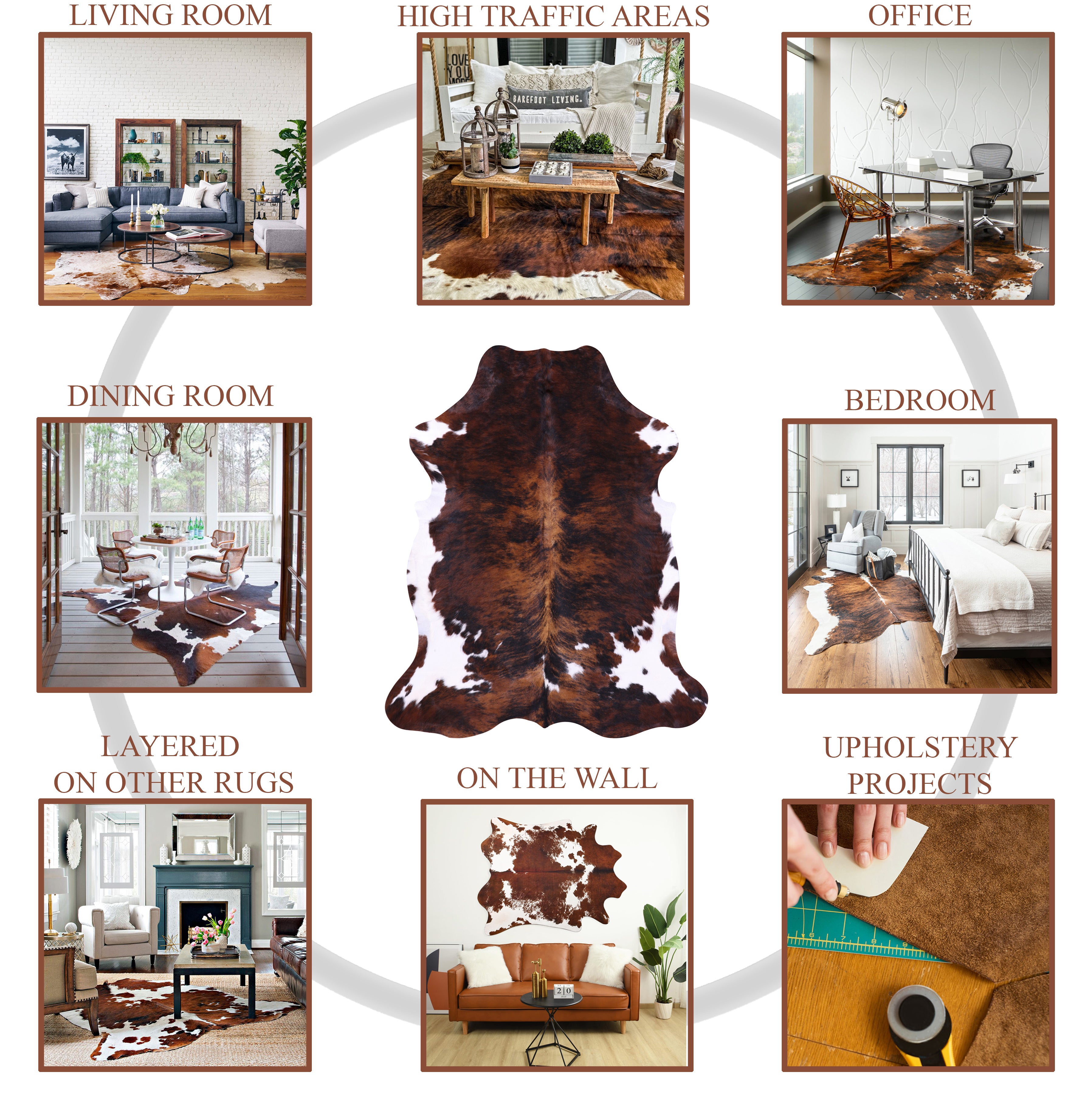 Brown Natural Hair-On Cowhide Rug - 7' 11" X 7' 4" - Golden Nile