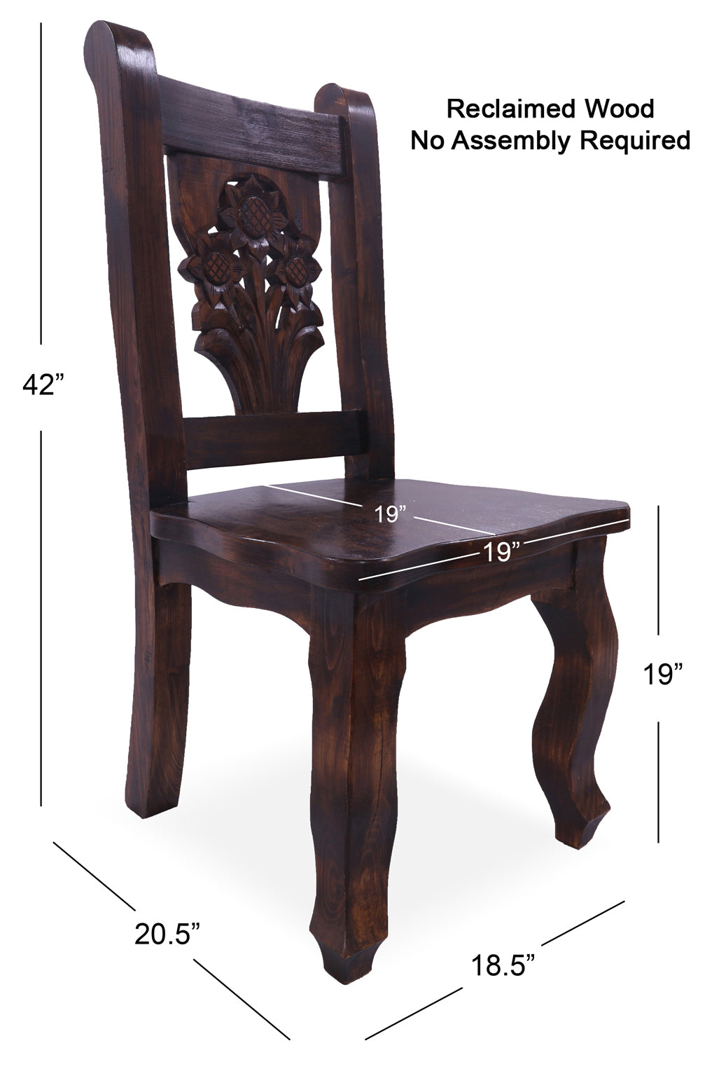 Reclaimed Wood Dining Chair - Handcarved Back Sunflower - Golden Nile