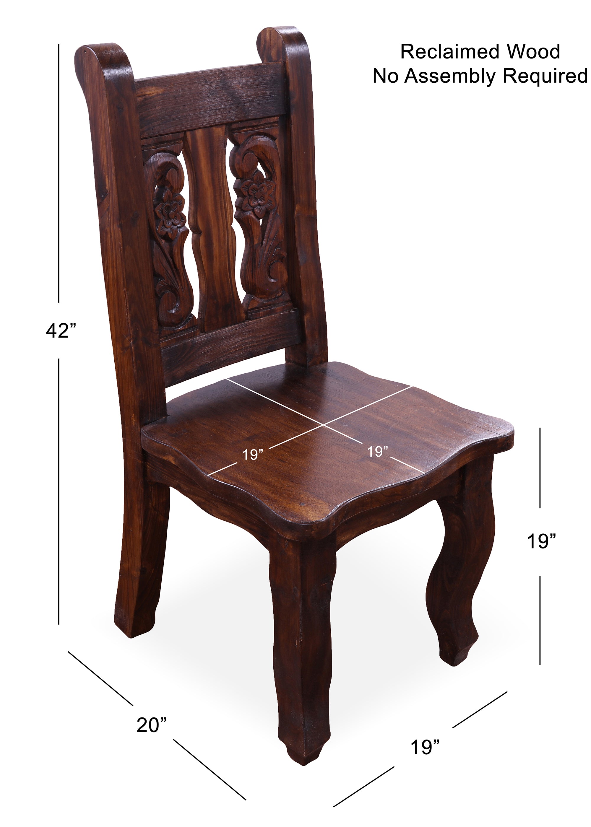 Reclaimed Wood Dining Chair - Handcarved Back - Golden Nile
