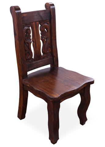 Reclaimed Wood Dining Chair - Handcarved Back