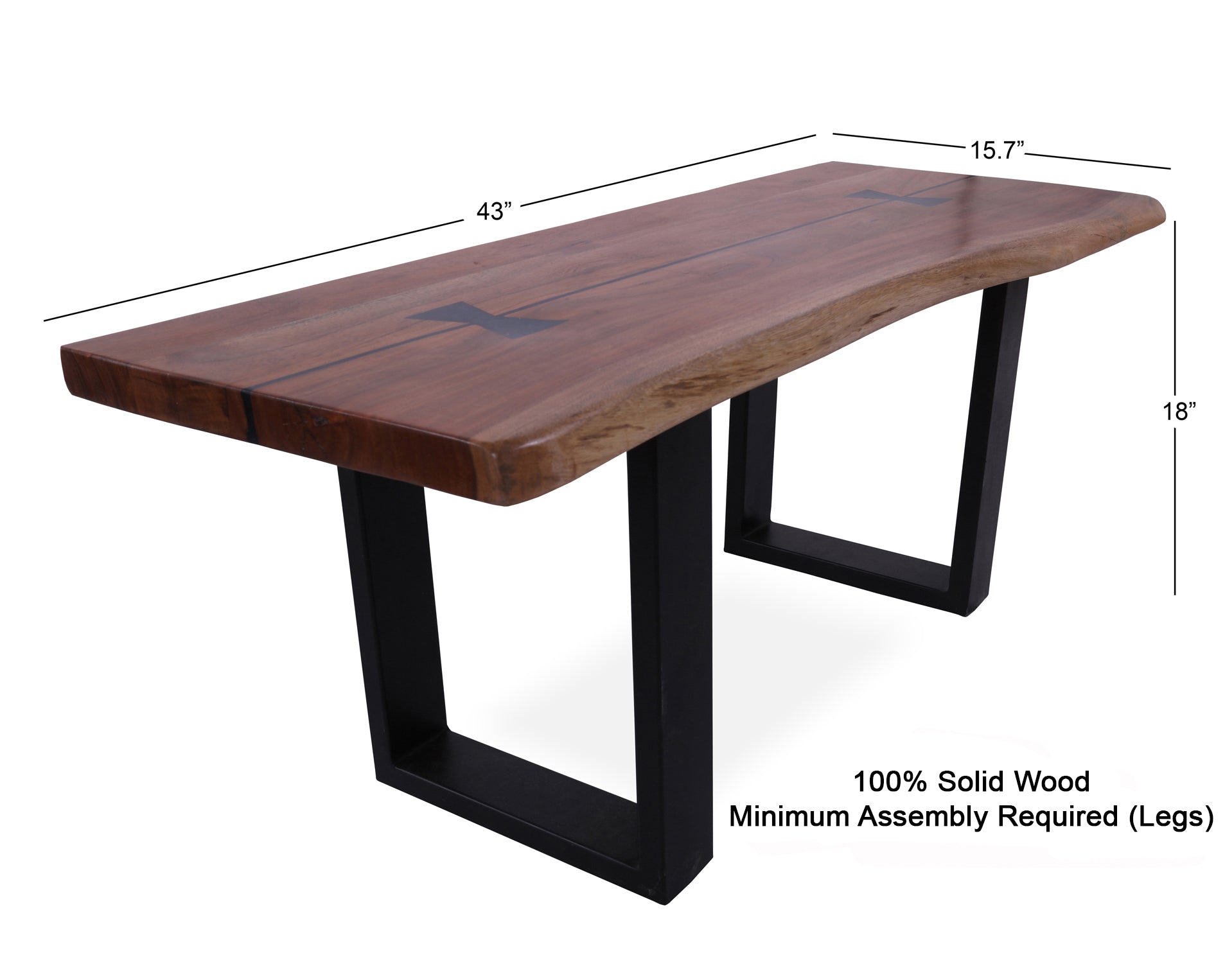 Solid Wood Bench & U Shape Black Legs - Golden Nile