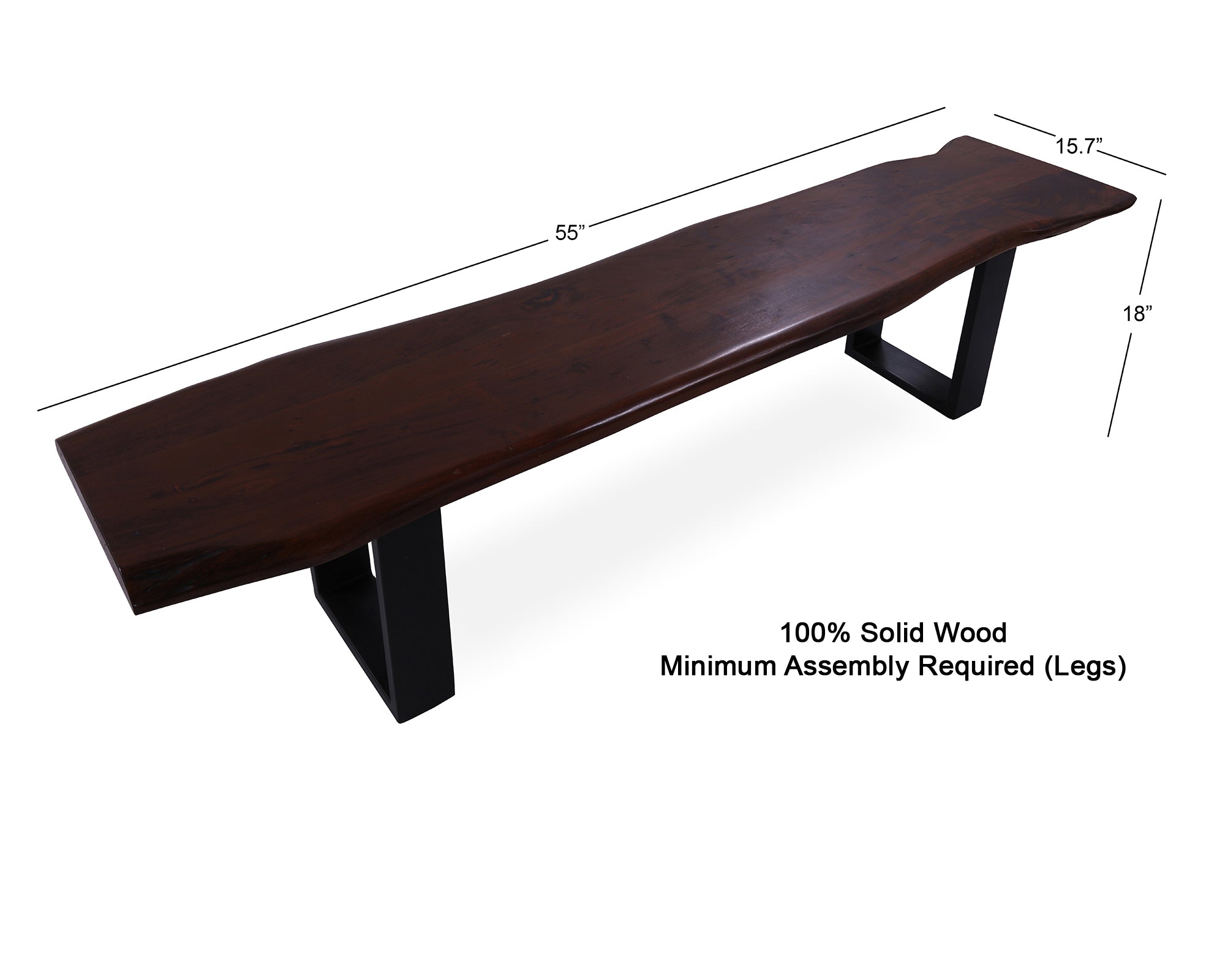 Solid Wood 3 Piece Dining Set With Metal Legs - Table And Two Bench - Golden Nile