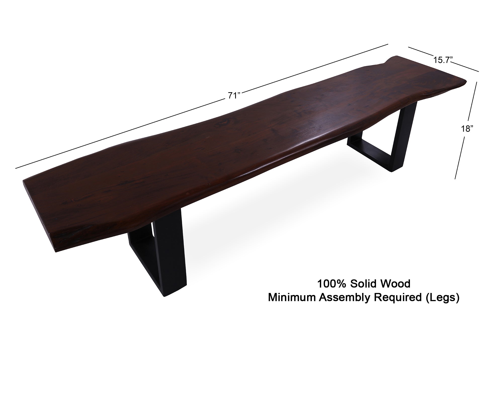 Solid Wood 3 Piece Dining Set With Metal Legs - Table And Two Bench - Golden Nile