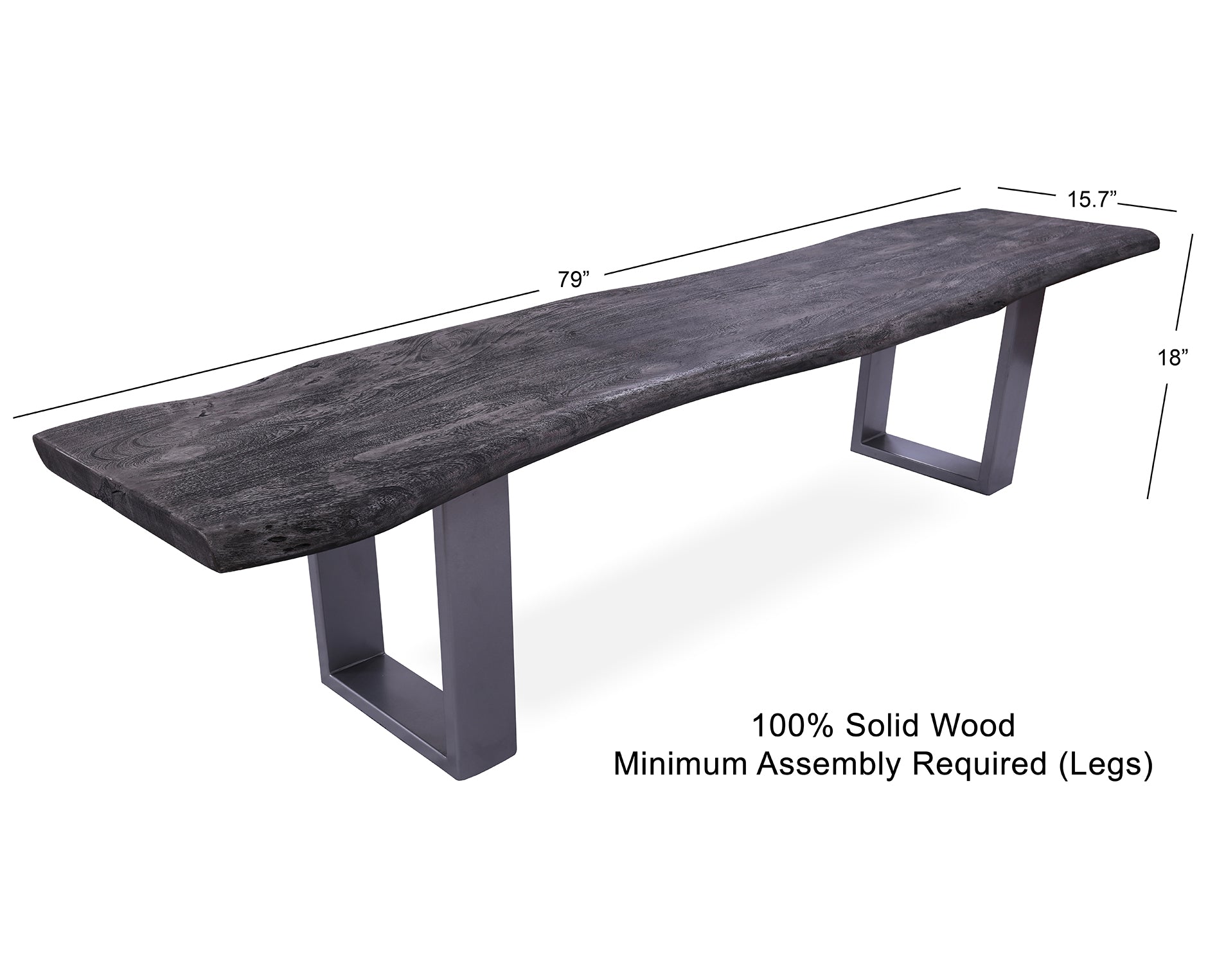 Grey Solid Wood Dining Bench With Metal Legs - Golden Nile