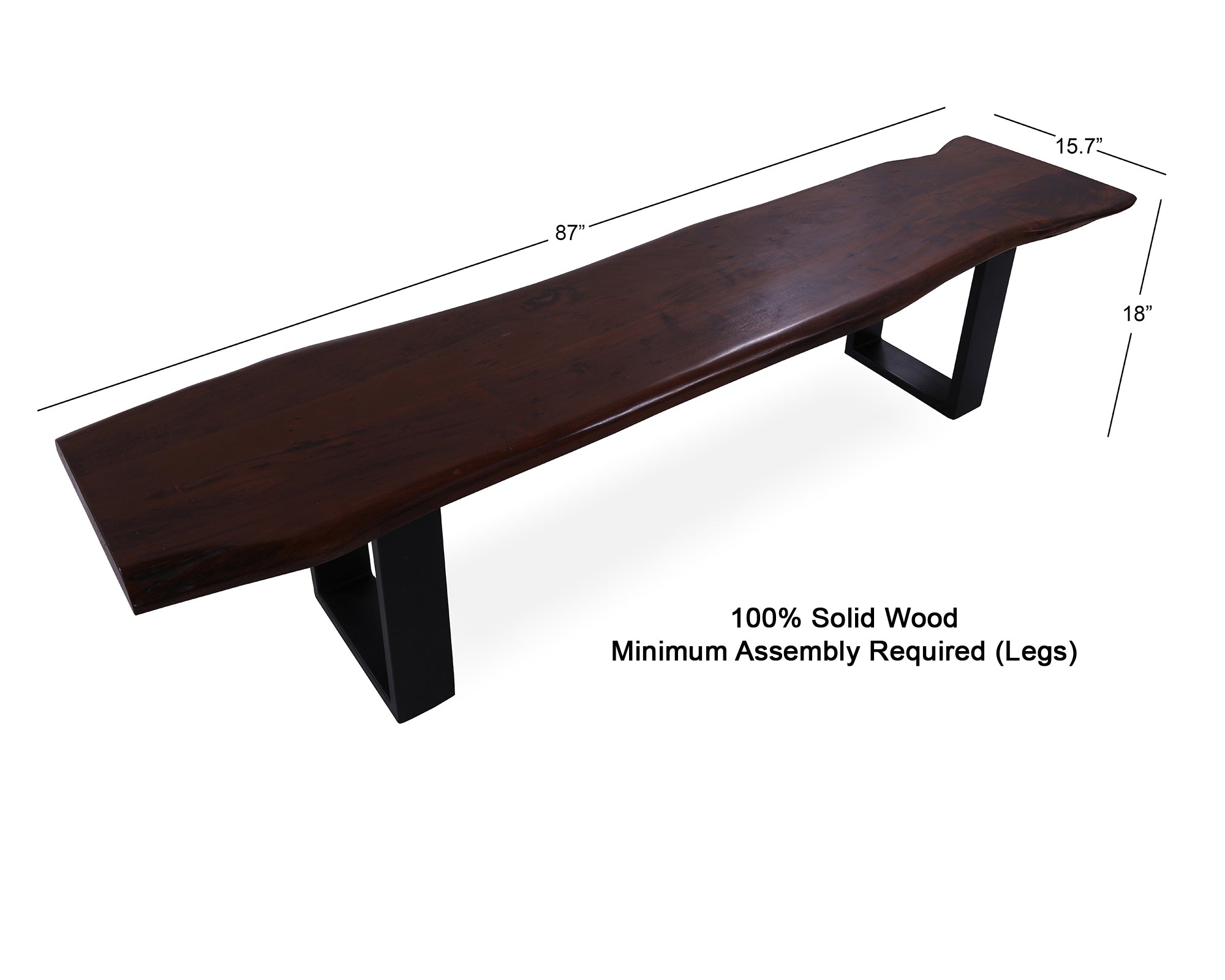 Solid Wood Dining Bench With Metal Legs Set Of Two - Golden Nile