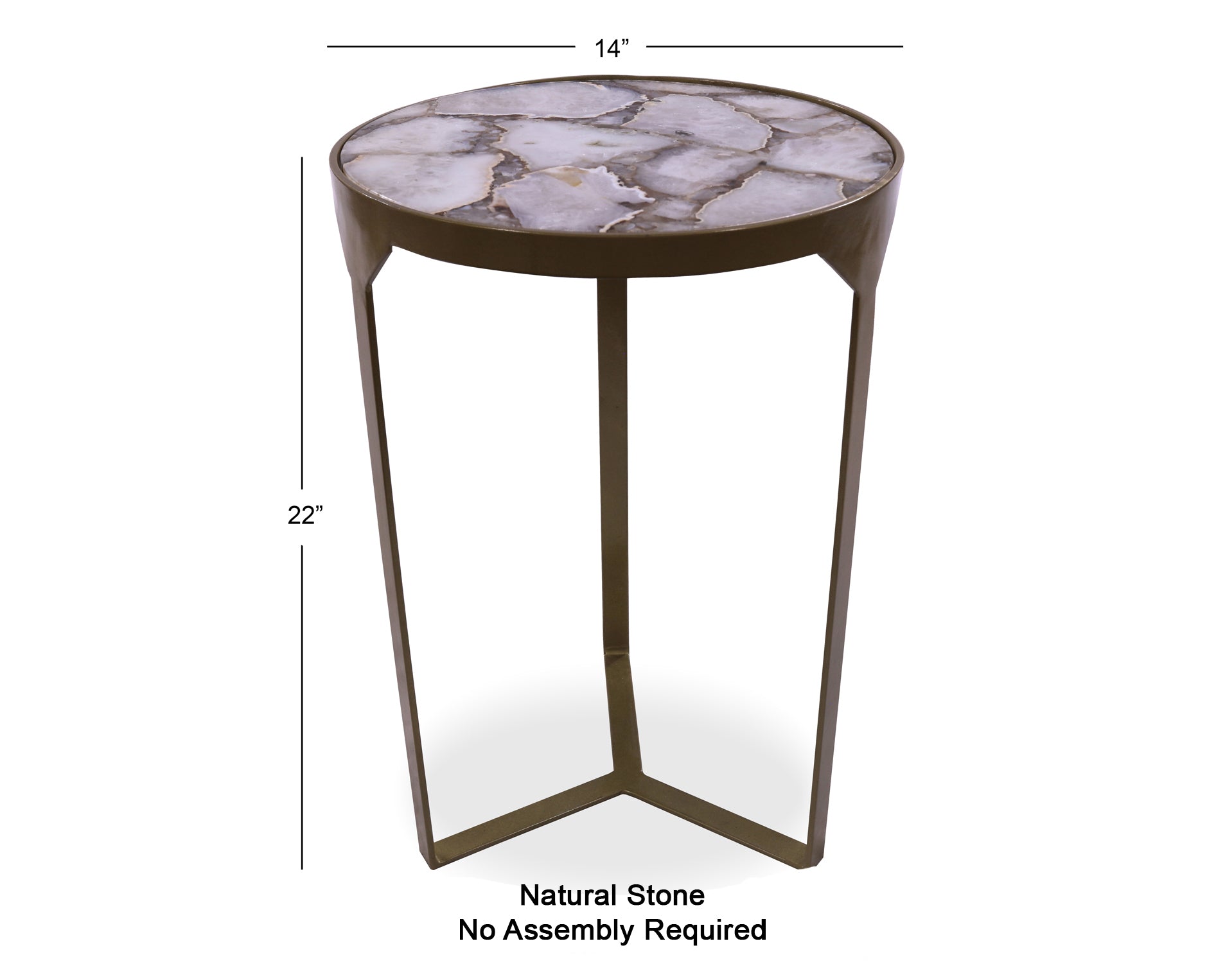 White Agate Accent Side Table Gold Base 22"H x 14"D - Golden Nile