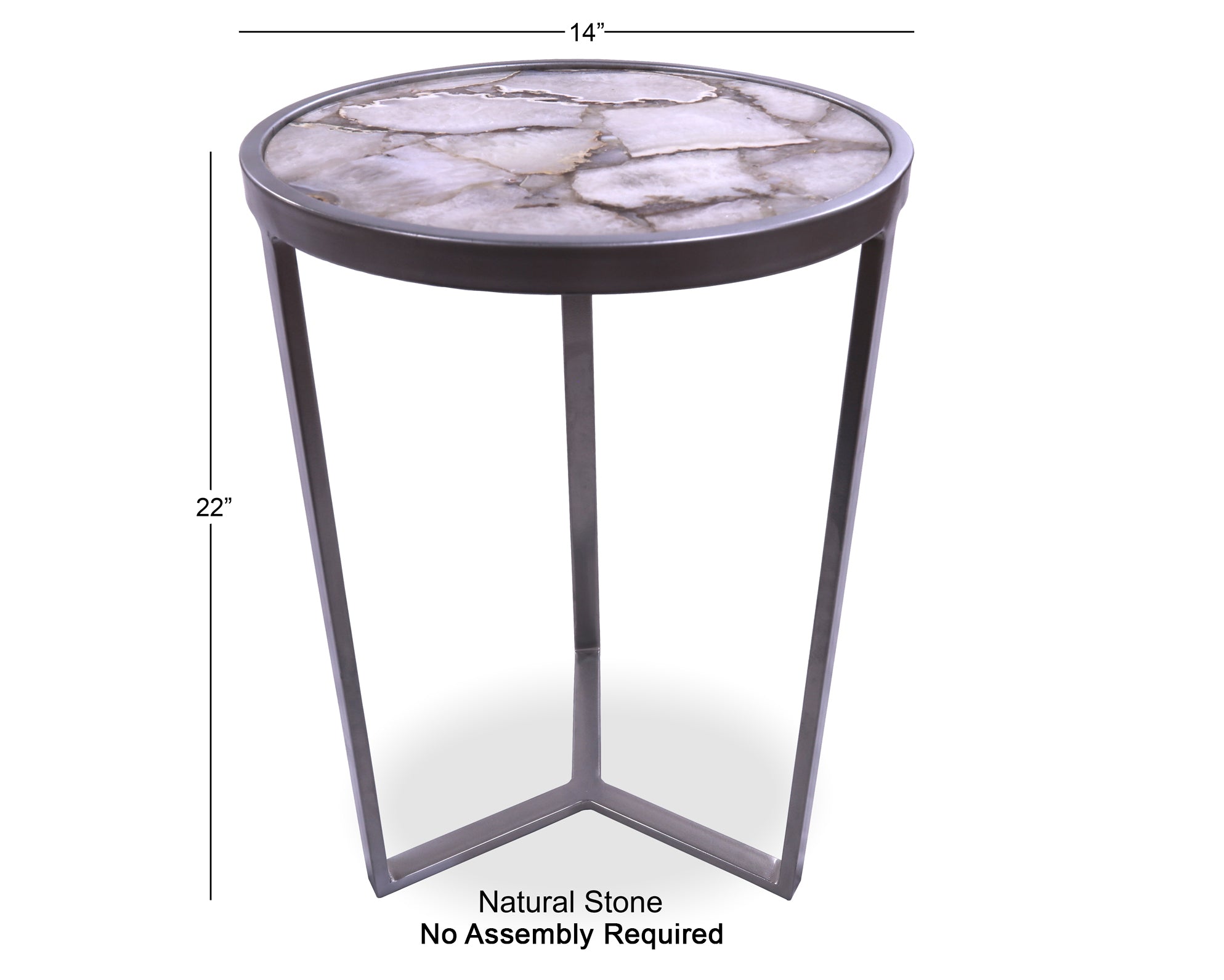 White Agate Accent Side Table Silver Base 22"H x 14"D - Golden Nile