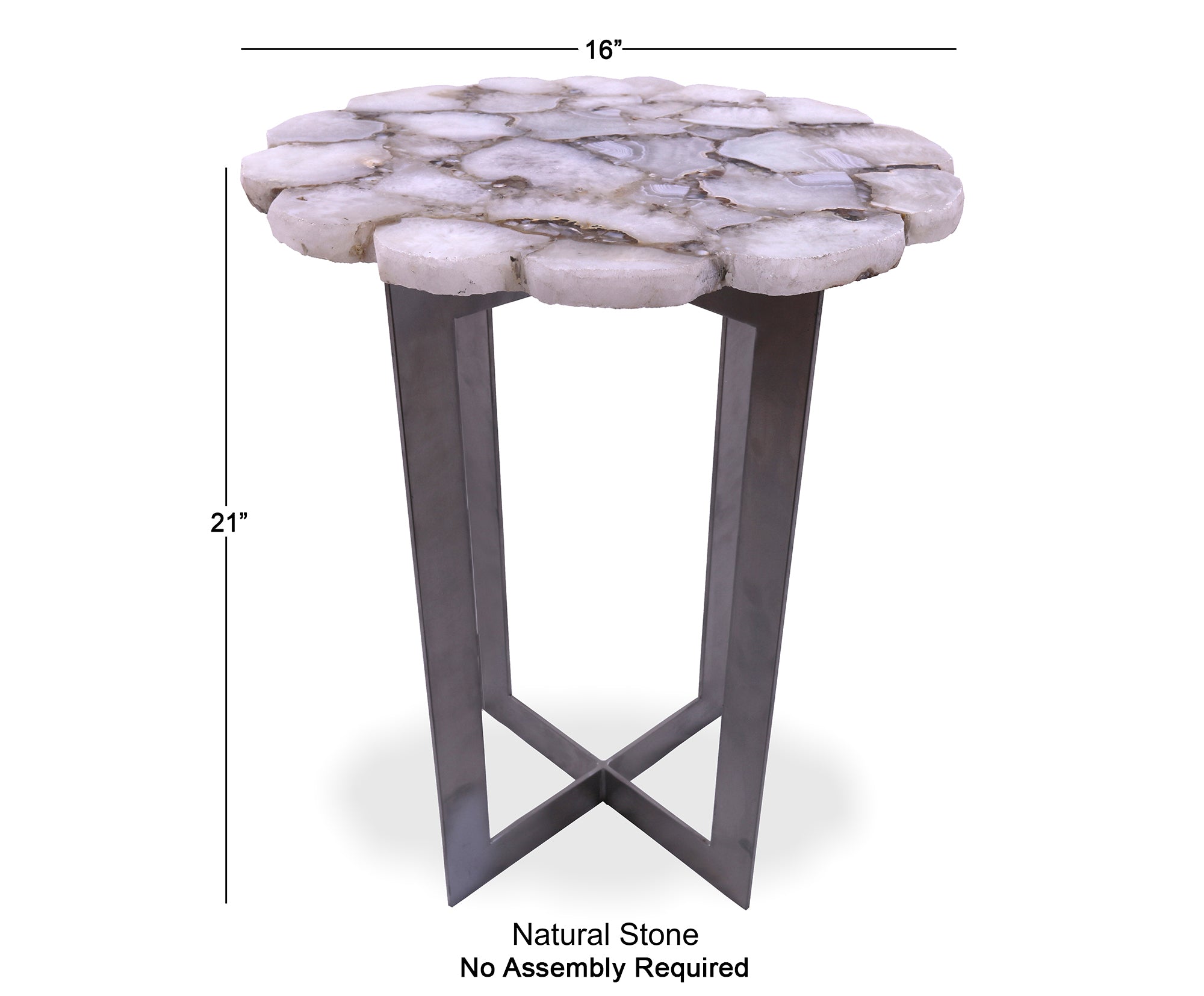 White Agate Accent Side Table Silver Base 21"H x 16"D - Golden Nile