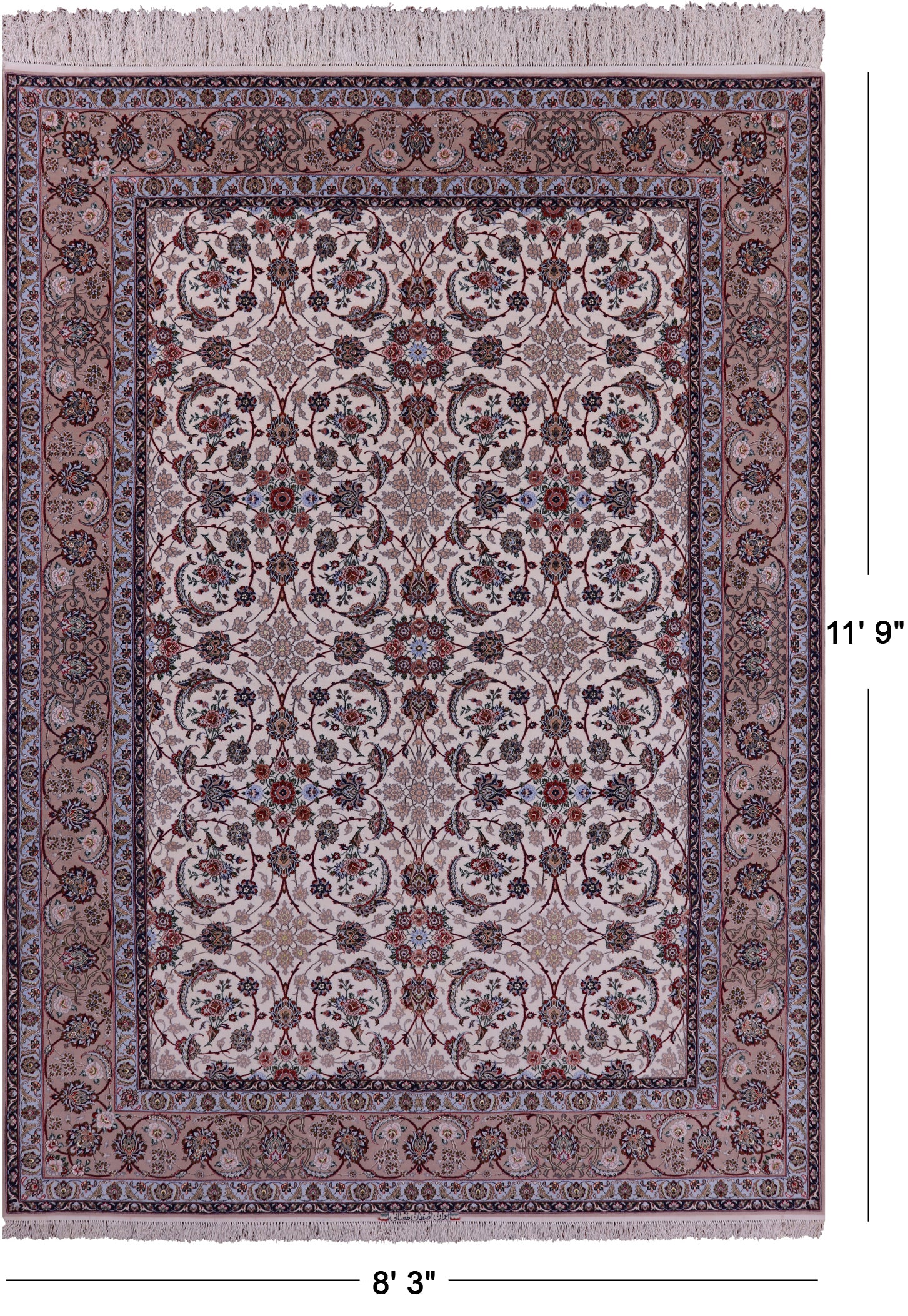 Ivory Signed Wool & Silk Persian Isfahan Rug - 8' 3" X 11' 9" - Golden Nile