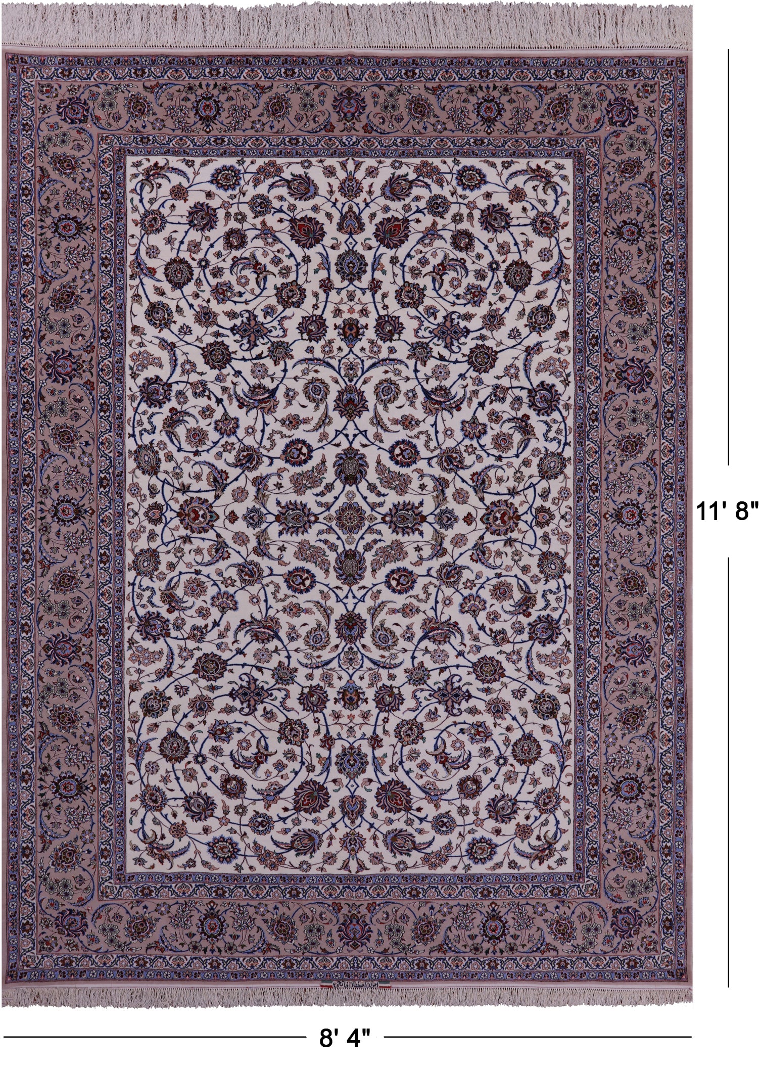 Ivory Signed Isfahan Wool & Silk Rug - 8' 4" X 11' 8" - Golden Nile