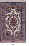 Ivory Persian Isfahan Signed Wool & Silk Rug - 5' 2" X 7' 9" - Golden Nile