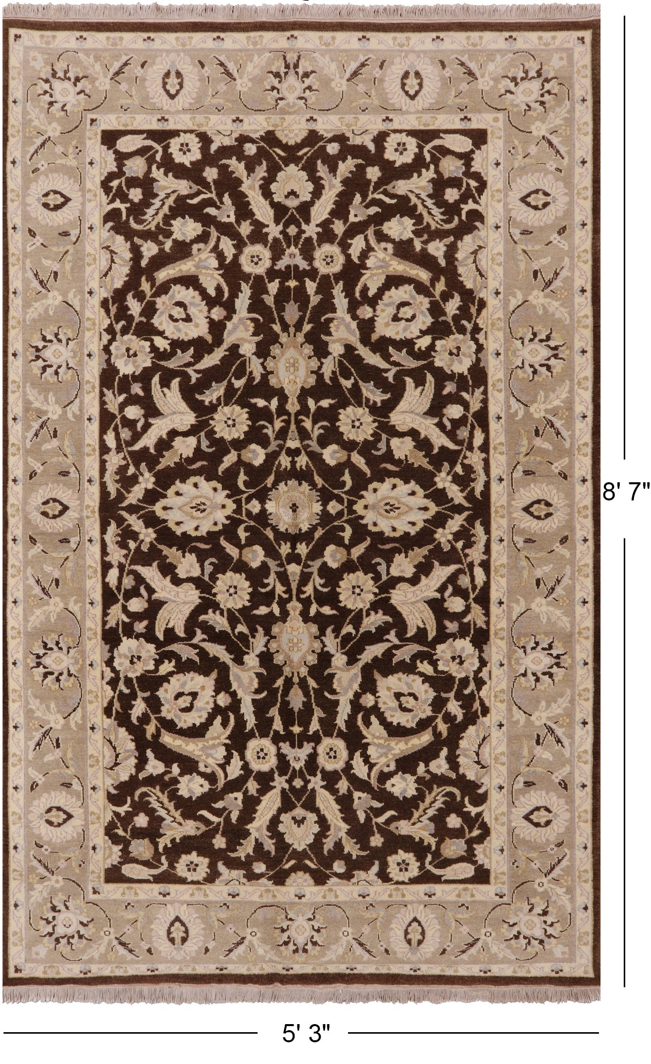 Brown Turkish Oushak Hand Knotted Wool Area Rug - 5' 3" X 8' 7" - Golden Nile