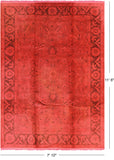 Red Full Pile Overdyed Hand Knotted Wool Rug - 7' 10" X 11' 8" - Golden Nile