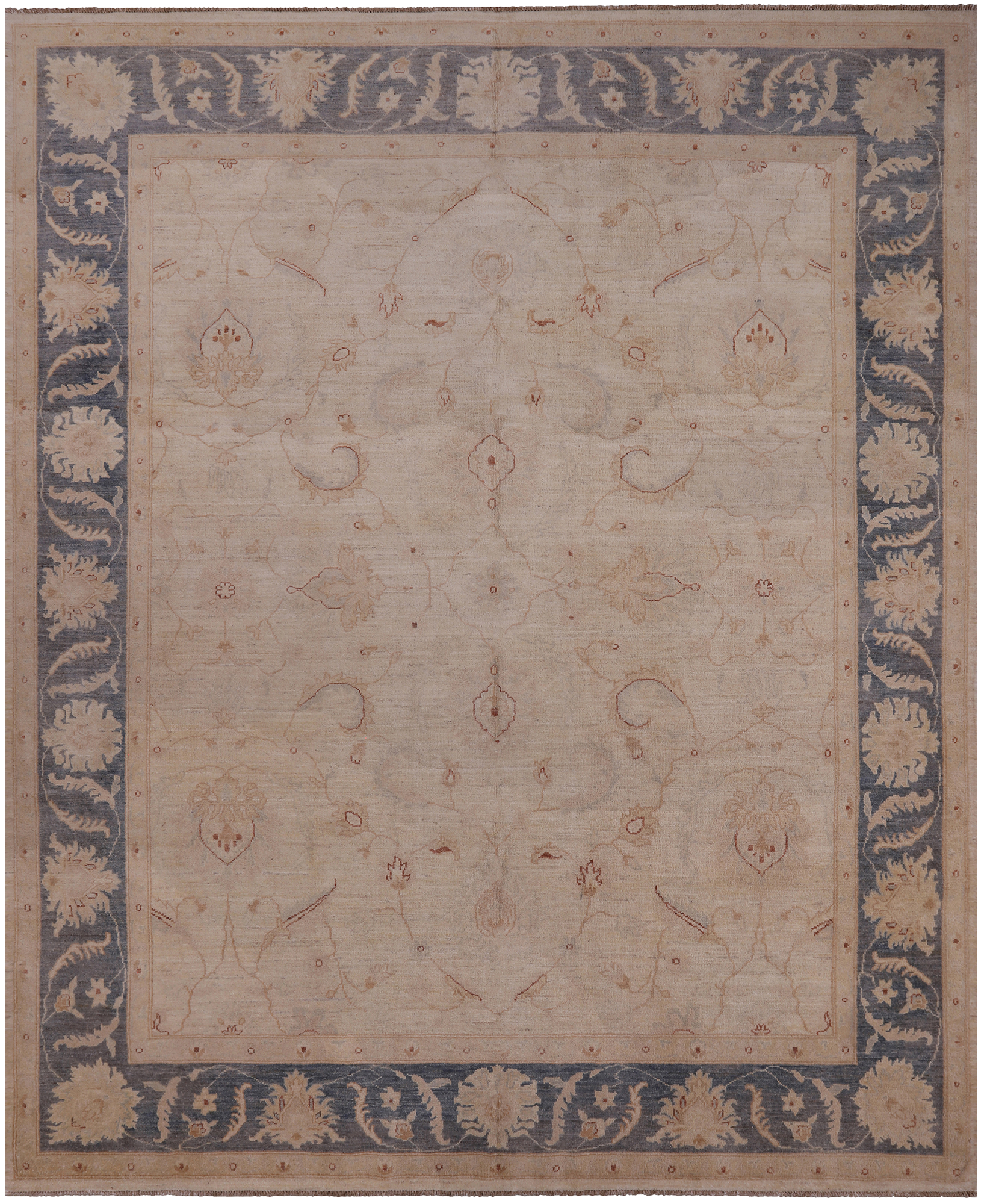 Ivory Peshawar Hand Knotted Wool Rug - 8' 2" X 10' 0"