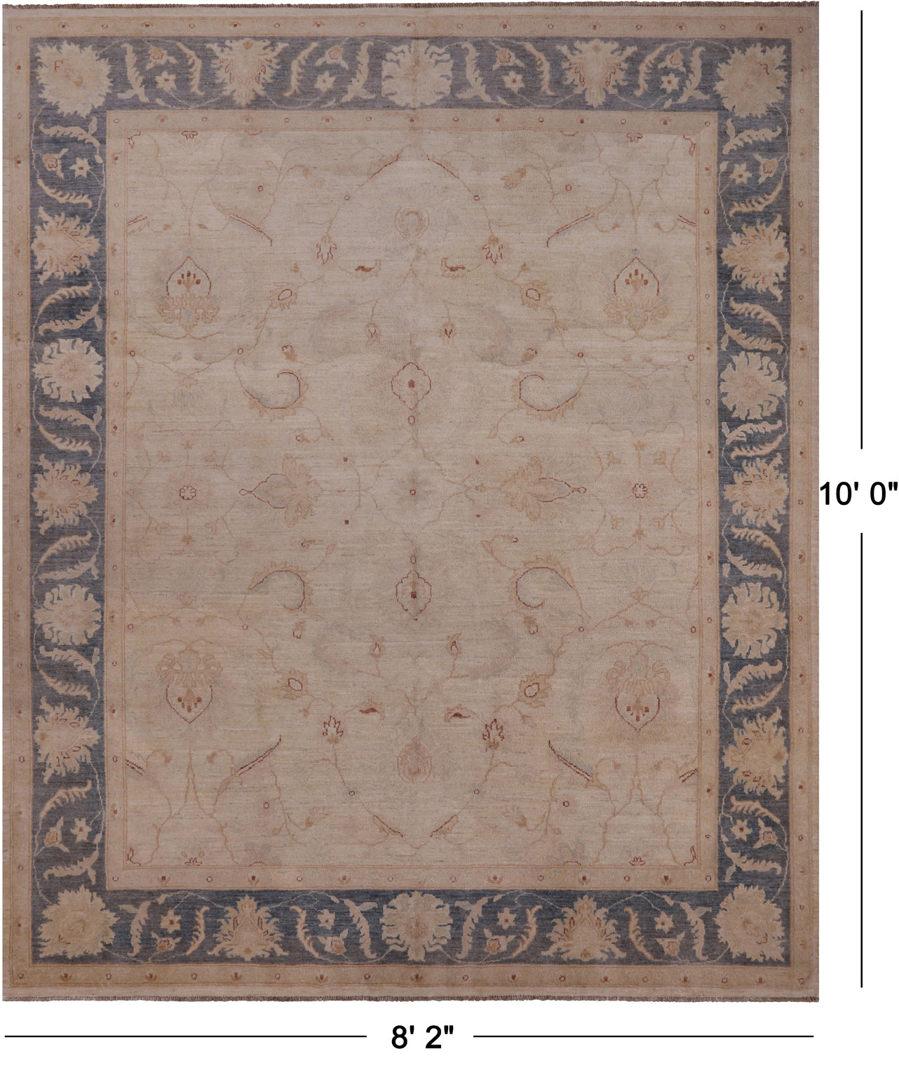 Ivory Peshawar Hand Knotted Wool Rug - 8' 2" X 10' 0"