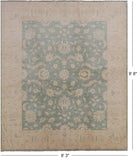 Green Chobi Peshawar Hand Knotted Wool Rug - 8' 3" X 9' 8" - Golden Nile
