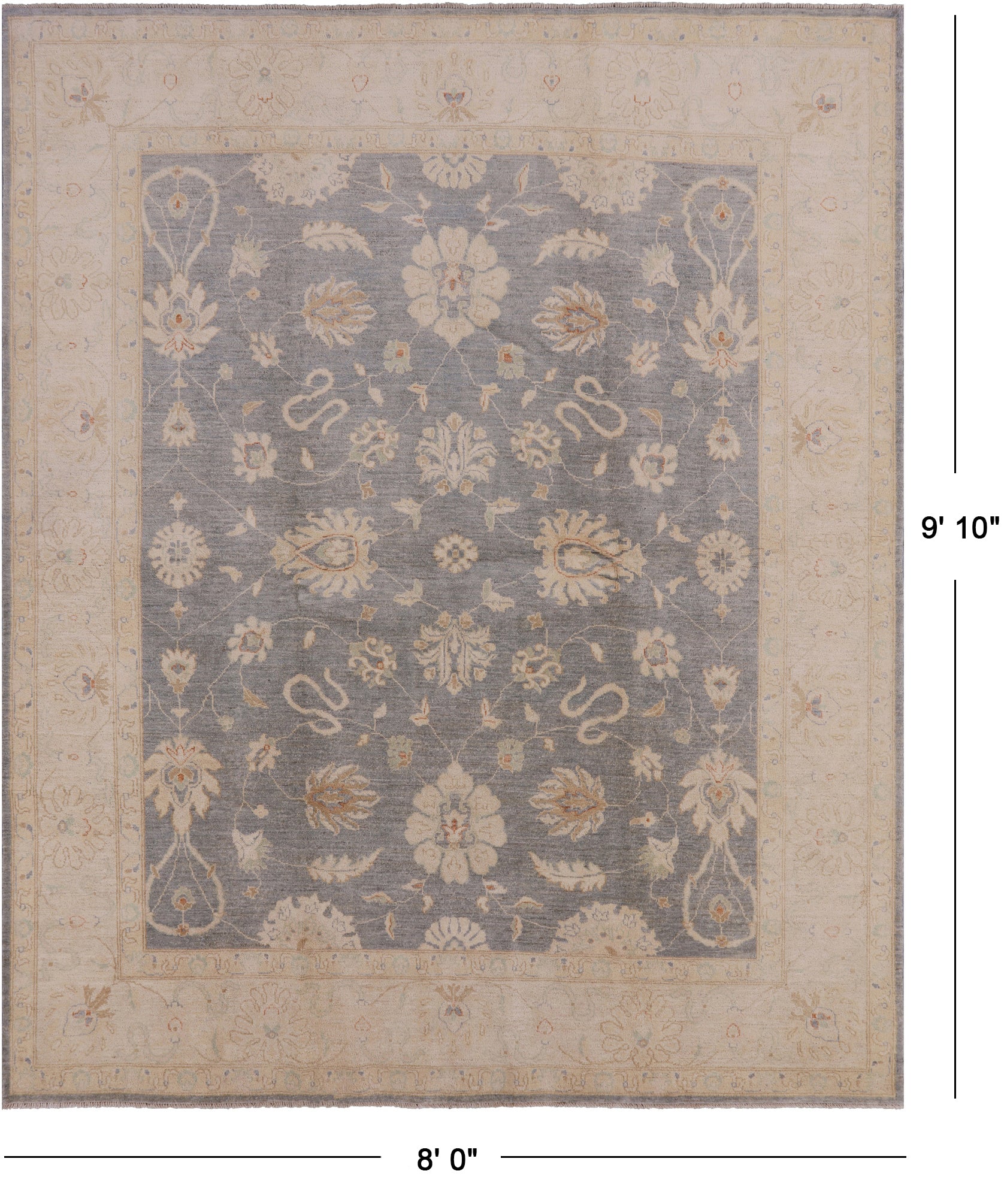 Chobi Peshawar Handmade Wool Area Rug - 8' 0" X 9' 10" - Golden Nile