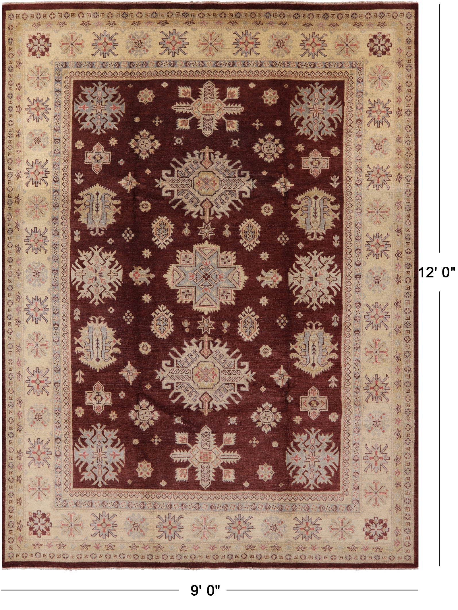 Fine Super Kazak Hand Knotted Wool Rug - 9' 0" X 12' 0" - Golden Nile