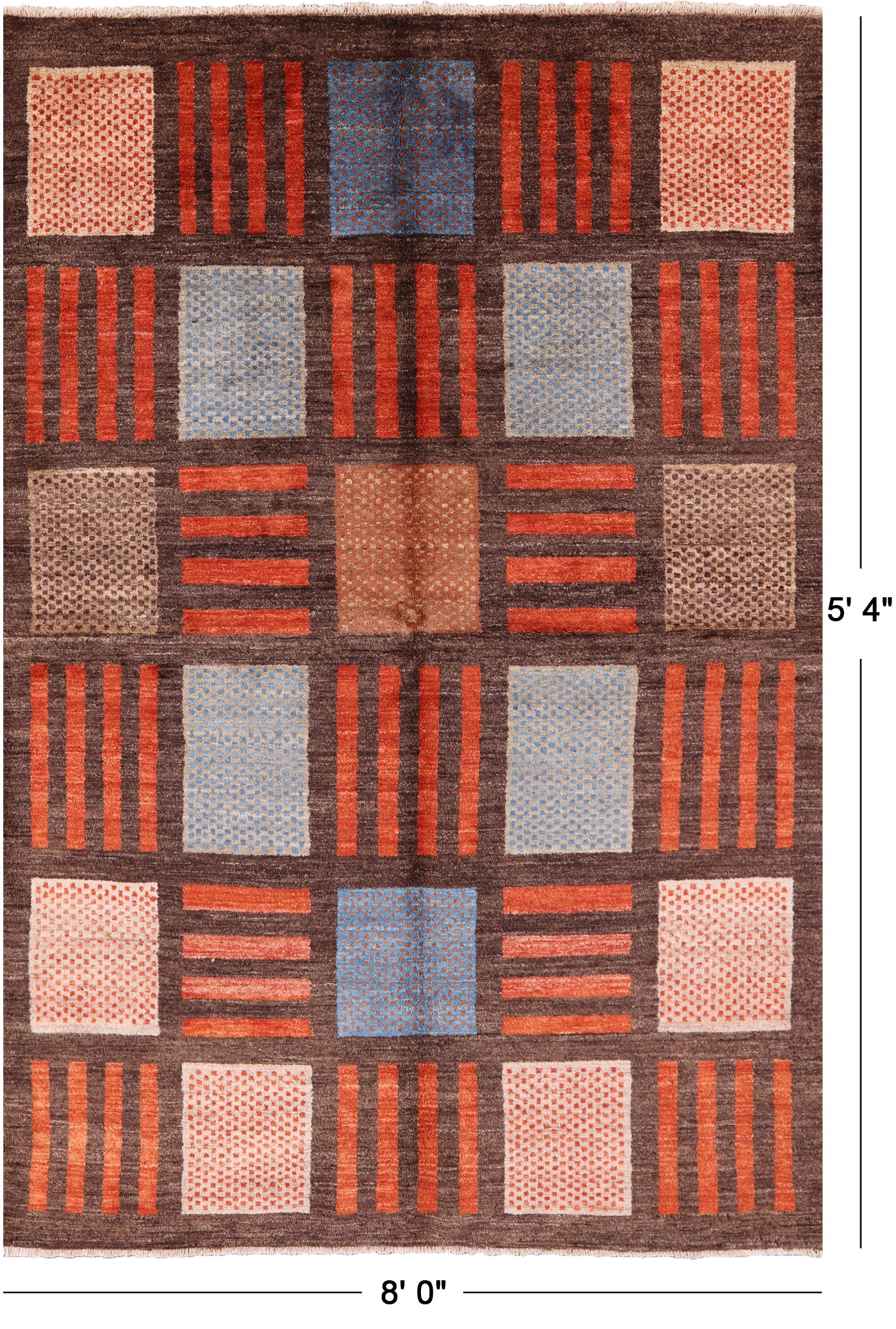 Brown Tribal Gabbeh Hand Knotted Wool Area Rug - 5' 4" X 8' 0" - Golden Nile