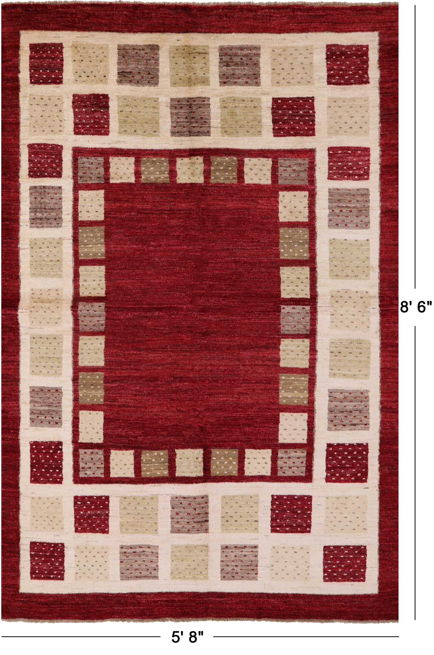 Red Persian Gabbeh Hand Knotted Wool Area Rug - 5' 8" X 8' 6" - Golden Nile