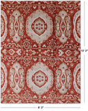 Red Ikat Hand Knotted Wool Rug - 8' 3" X 10' 3" - Golden Nile