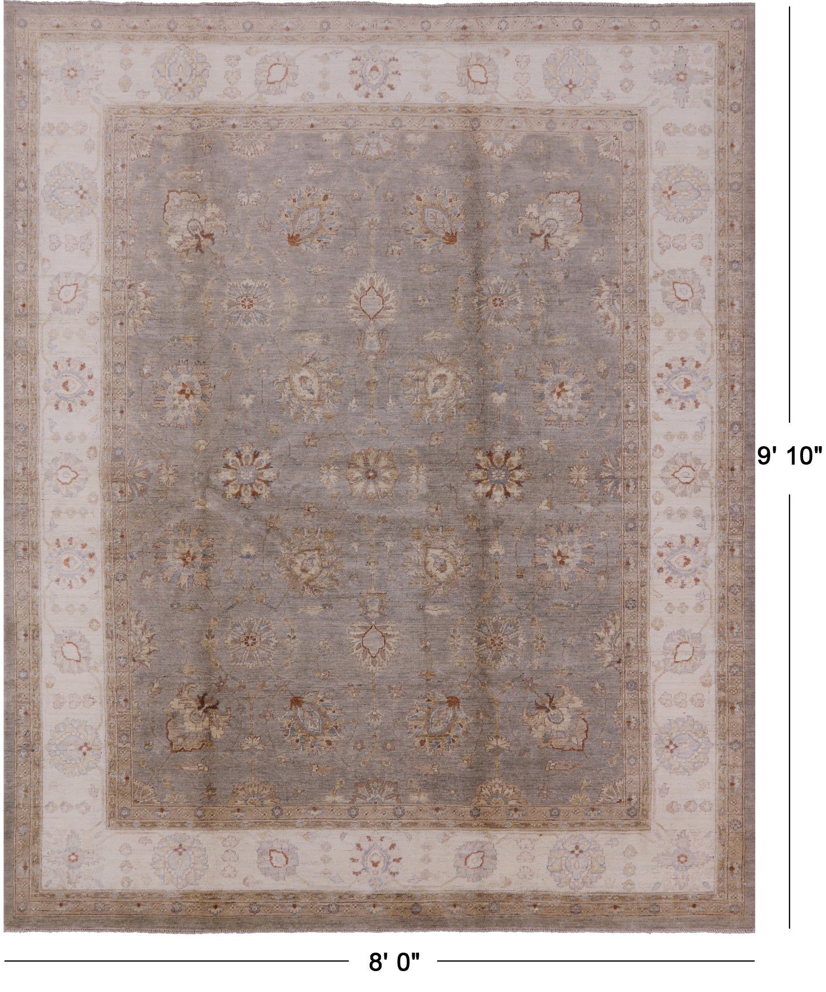 Peshawar Hand Knotted Wool Area Rug - 8' 0" X 9' 10" - Golden Nile