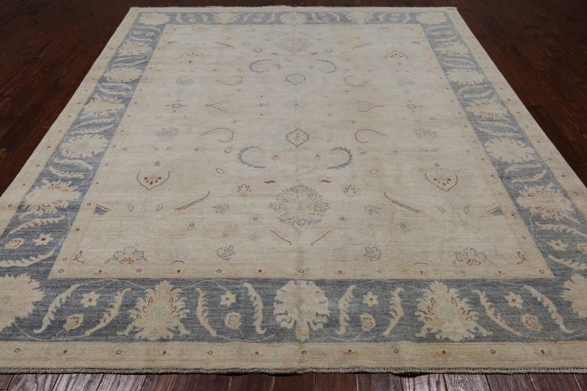 Ivory Peshawar Hand Knotted Wool Rug - 8' 5" X 9' 10"