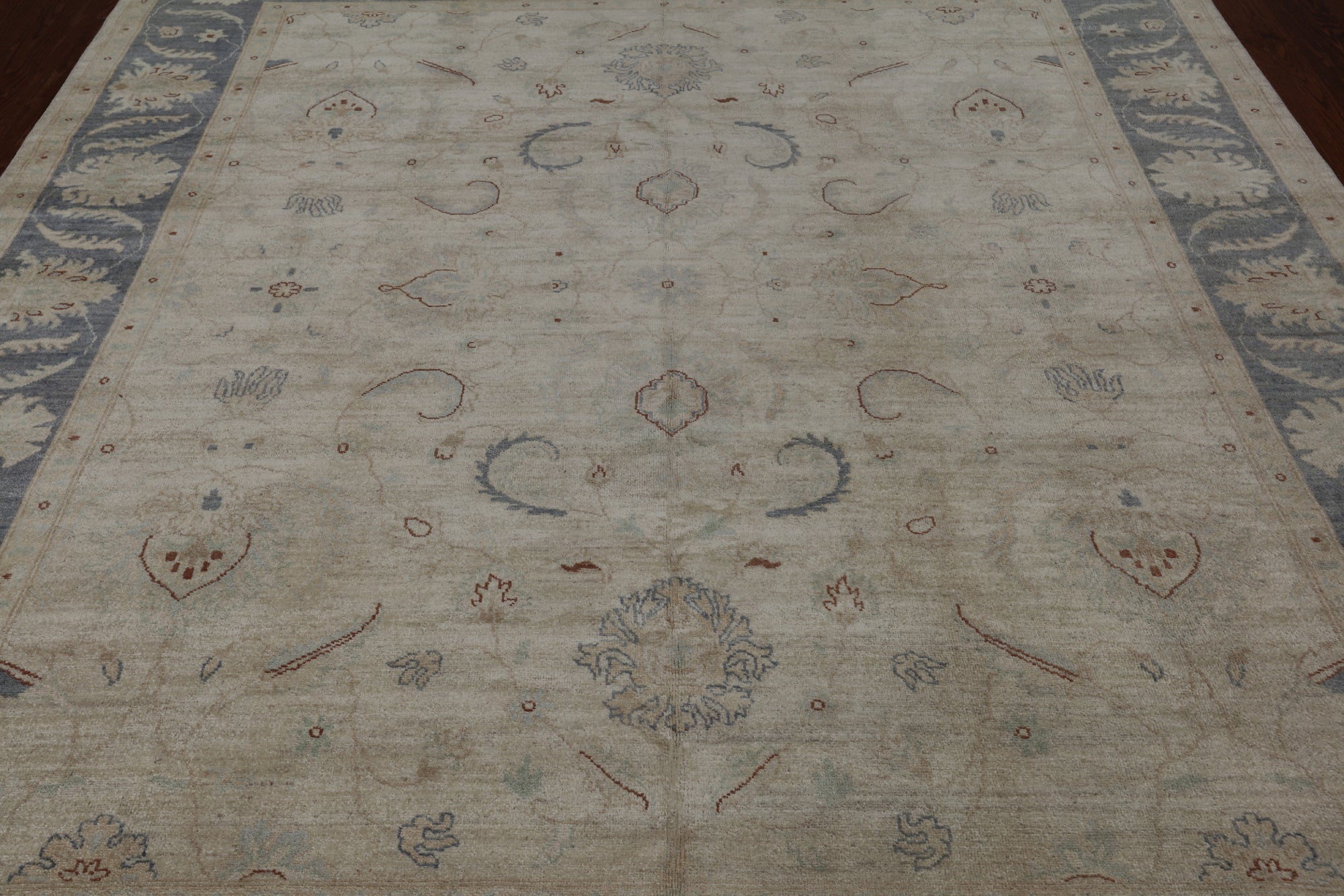 Ivory Peshawar Hand Knotted Wool Rug - 8' 5" X 9' 10"