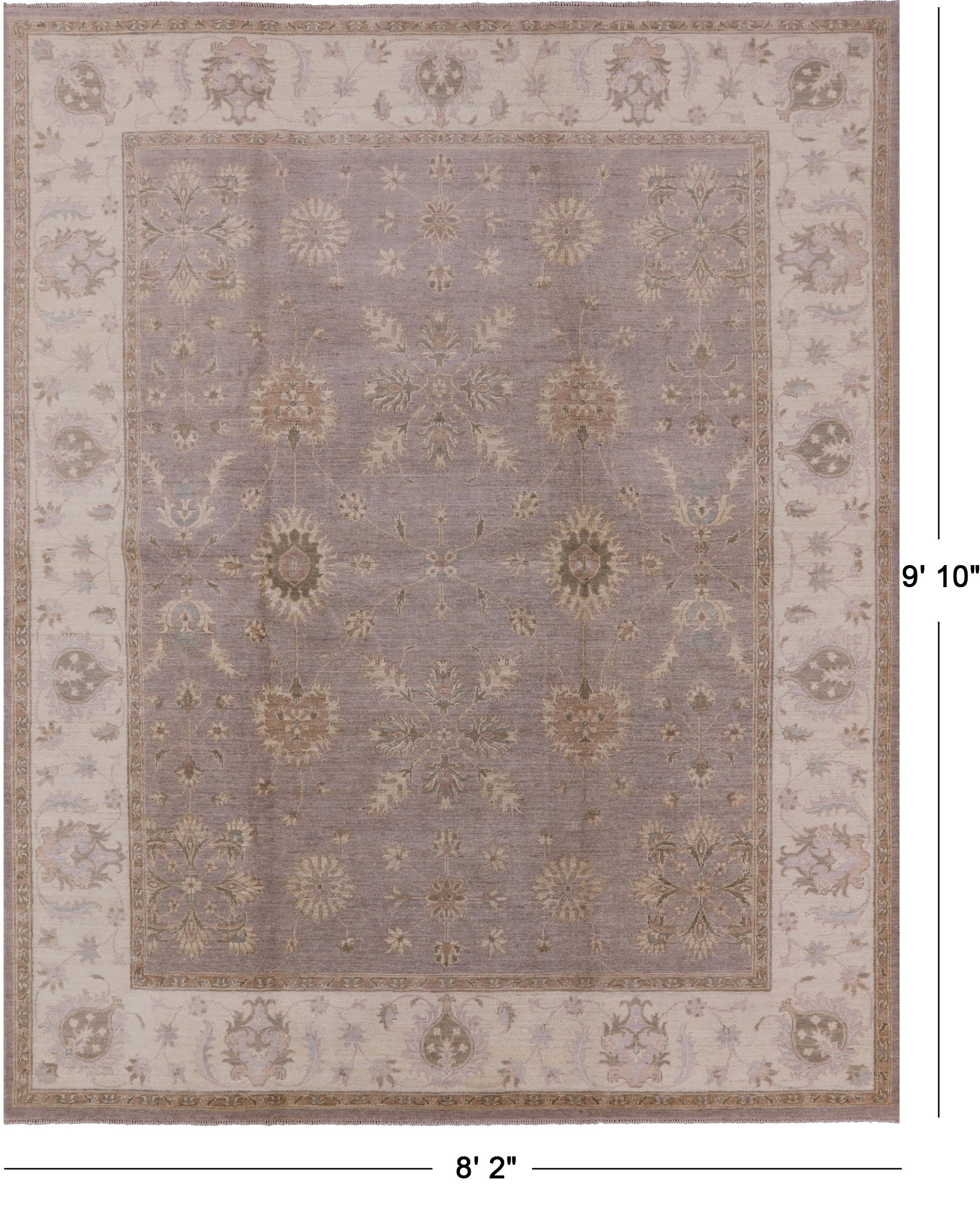 Grey Peshawar Handmade Wool Rug - 8' 2" X 9' 10" - Golden Nile