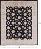 Black Chobi Peshawar Hand Knotted Wool Rug - 8' 2" X 9' 10" - Golden Nile