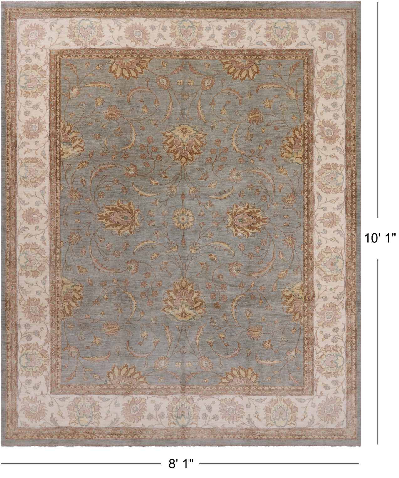 Chobi Peshawar Hand Knotted Wool Rug - 8' 1" X 10' 1"