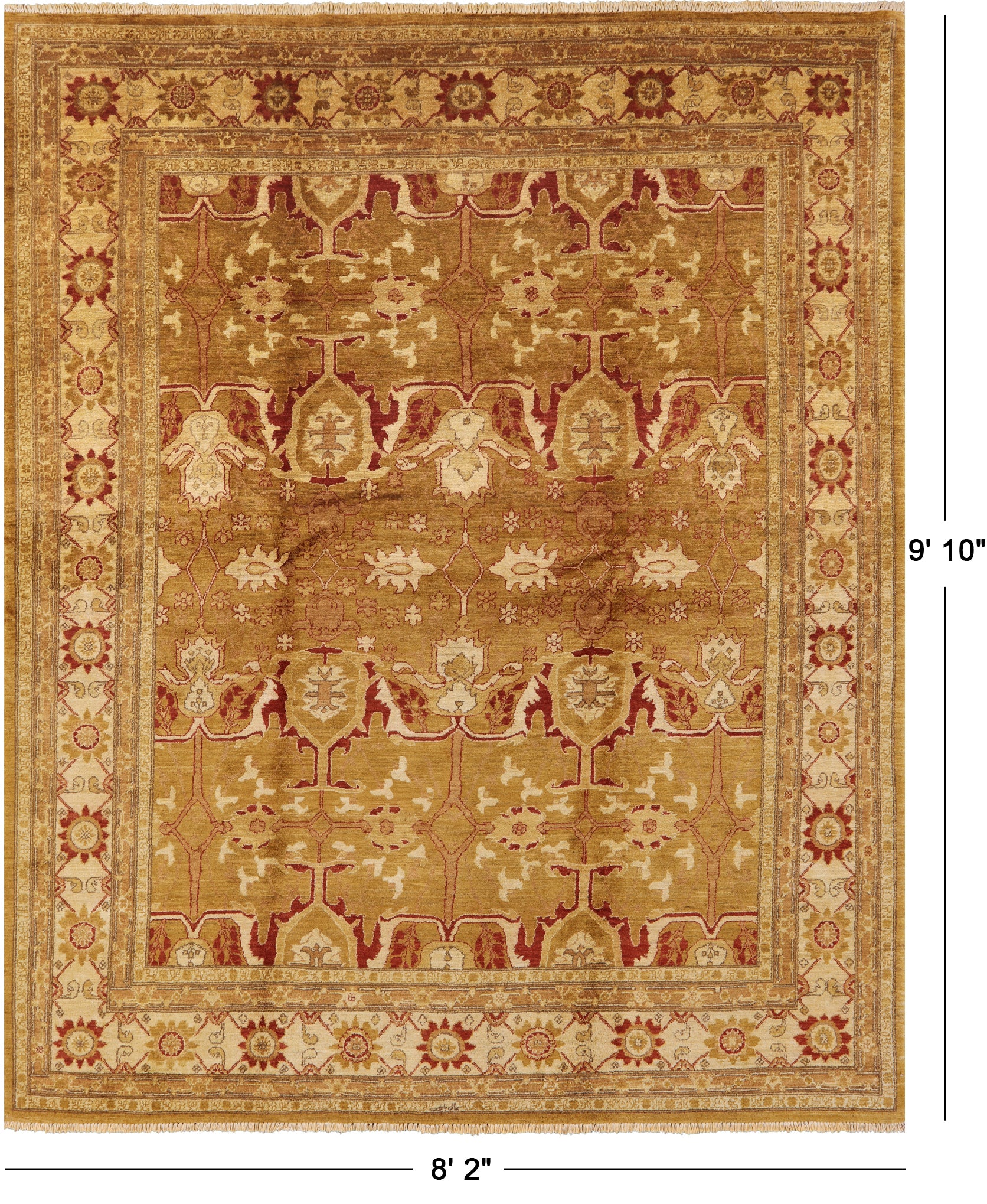Chobi Peshawar Hand Knotted Wool Area Rug - 8' 2" X 9' 10" - Golden Nile