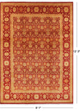 Red Chobi Peshawar Hand Knotted Rug - 9' 1" X 12' 3" - Golden Nile