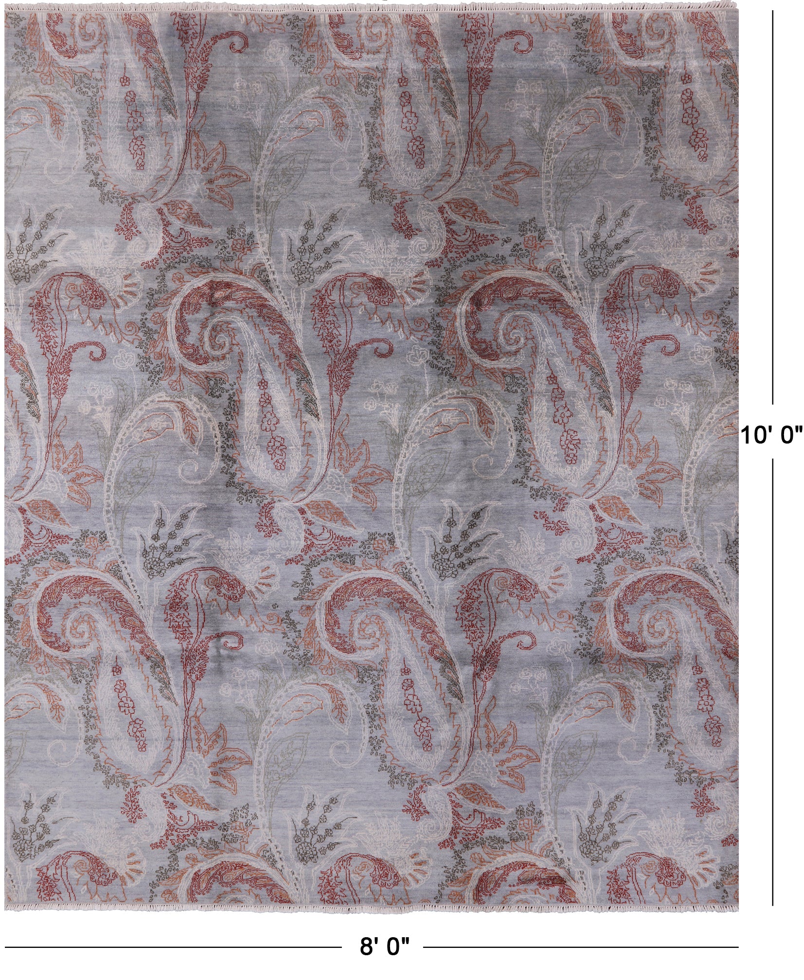 Grey William Morris Handmade Wool & Silk Area Rug - 8' 0" X 10' 0" - Golden Nile