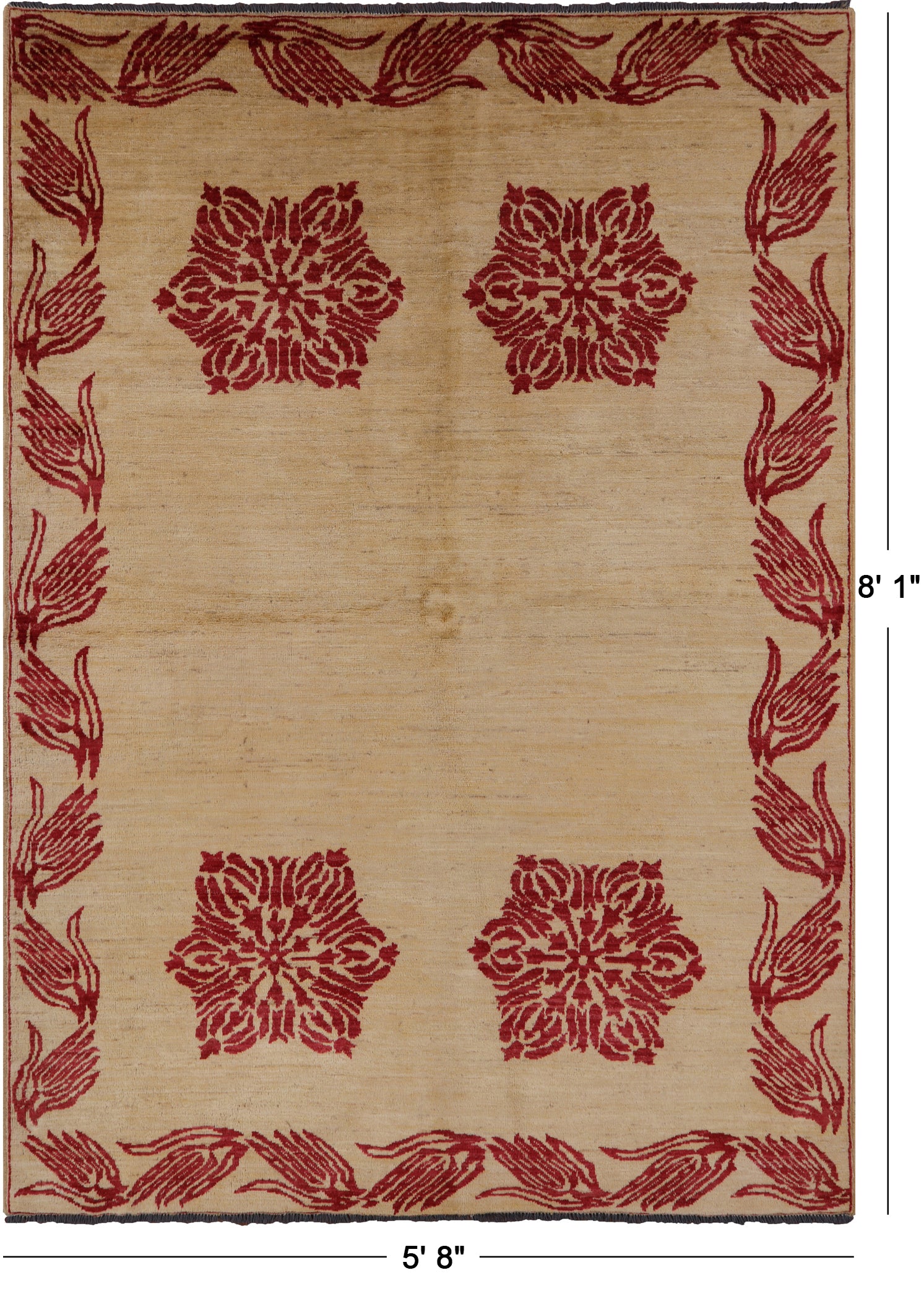 Ivory Peshawar Wool On Wool Area Rug - 5' 8" X 8' 1" - Golden Nile