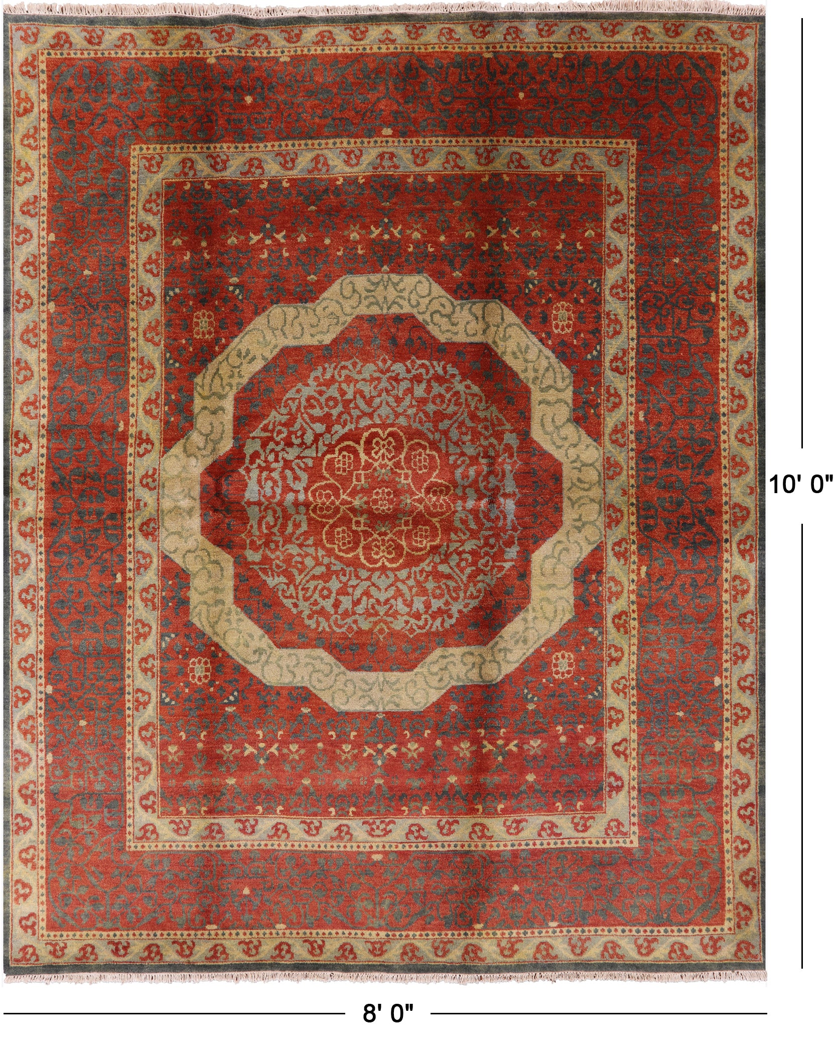 Geometric Persian Mamluk Hand Knotted Wool Rug - 8' 0" X 10' 0'' - Golden Nile