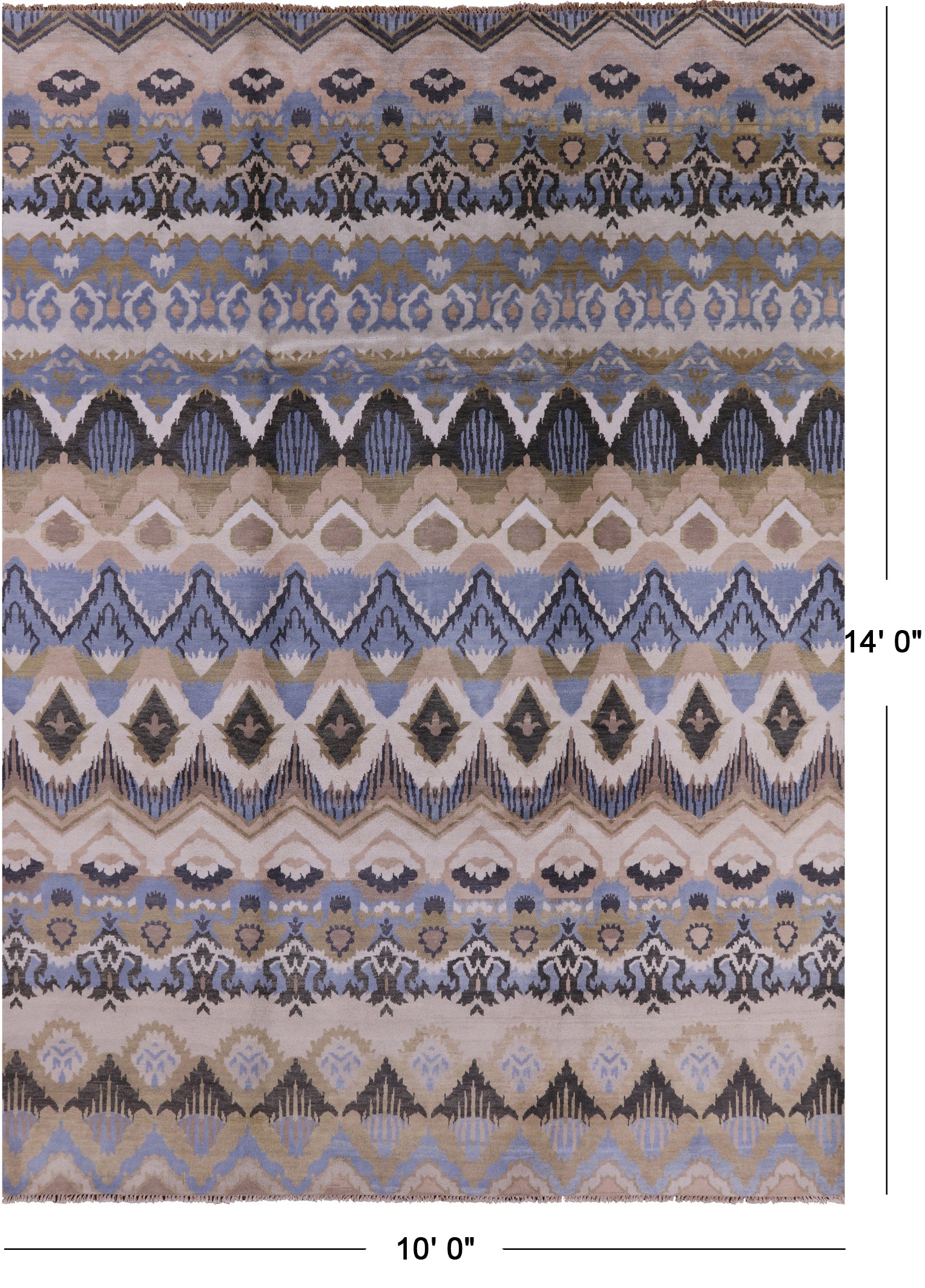 Ikat Handmade Wool Rug - 10' 0" X 14' 0" - Golden Nile