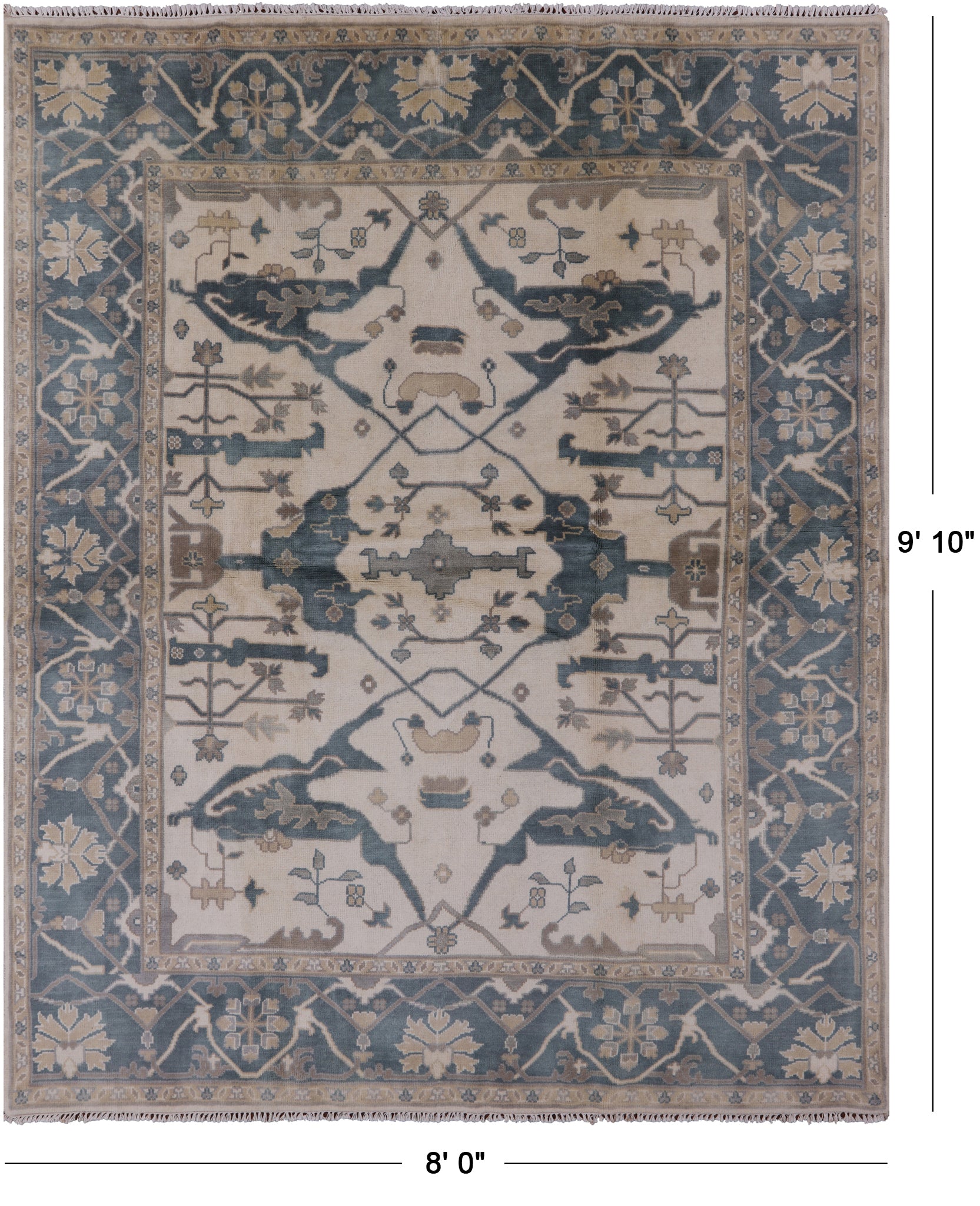 Ivory Turkish Oushak Handmade Wool Rug - 8' 0" X 9' 10" - Golden Nile